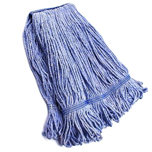 String Mop Heads Replacement Heavy Duty Commercial Grade Blue Cotton Looped End Wet Industrial Cleaning Mop Head Refills (1, Medium)