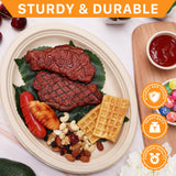 Enjamyo 50 Pack Oval Paper Plates,12 inch Paper Plates Heavy Duty,Compostable Natural Bagasse Unbleached Sugarcane Plate,Disposable Plate for BBQ