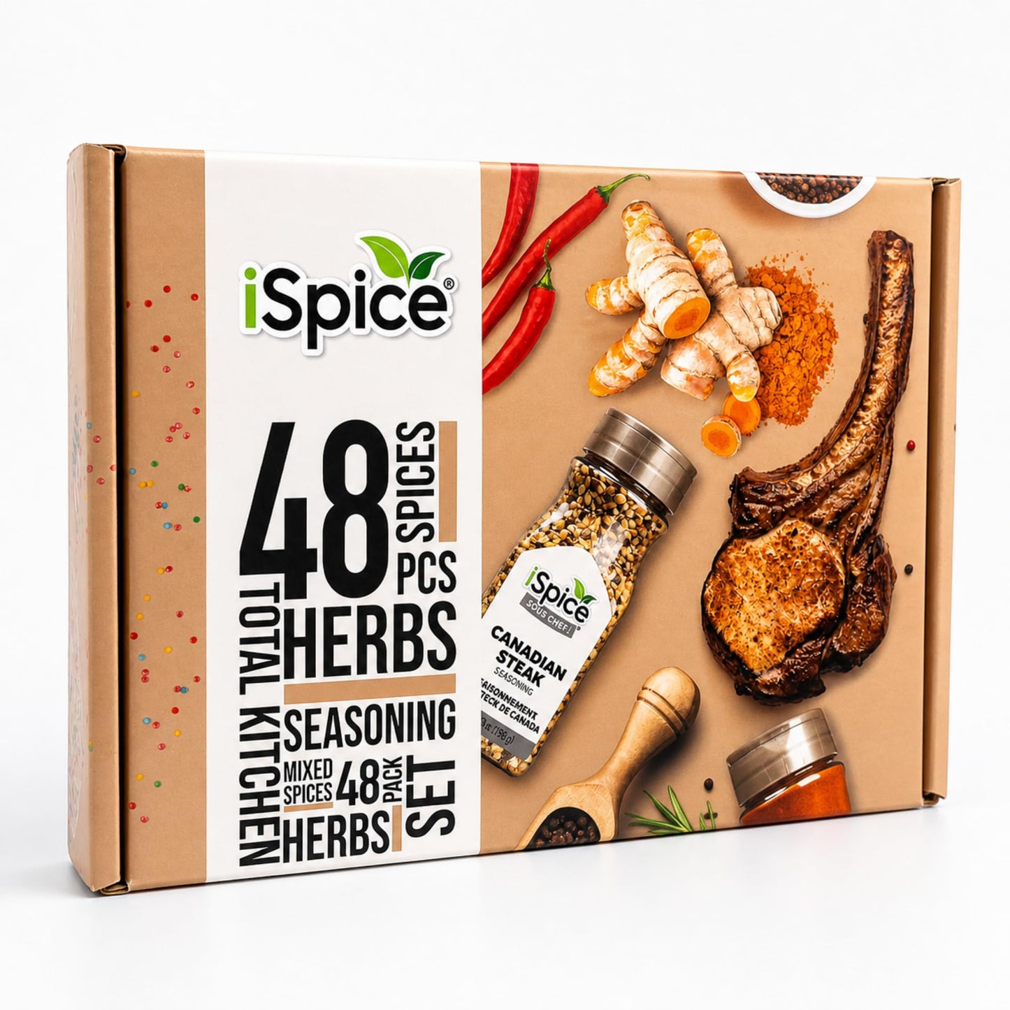 iSpice 48-Pack Starter Spice Set - Essential Herbs, Spices & Seasonings for Cooking - Kitchen Gift Set for Home Cooks - All-Natural, Kosher, Non-GMO