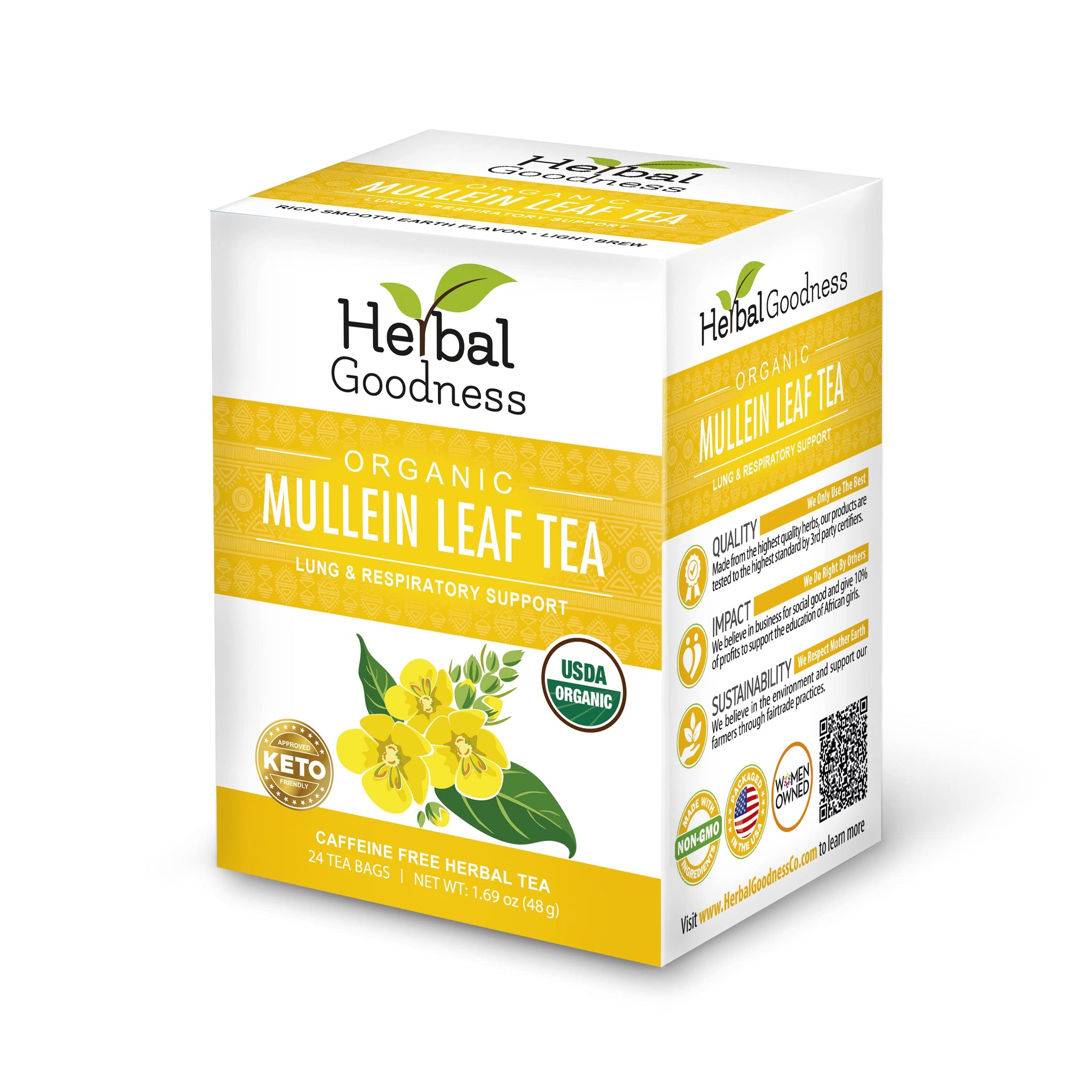 Mullein Leaf Tea - Organic Mullein Tea Bags For Lungs, Respiratory Health, Digestive System, Immune System, Supports Overall Health, 24 Mullein Tea