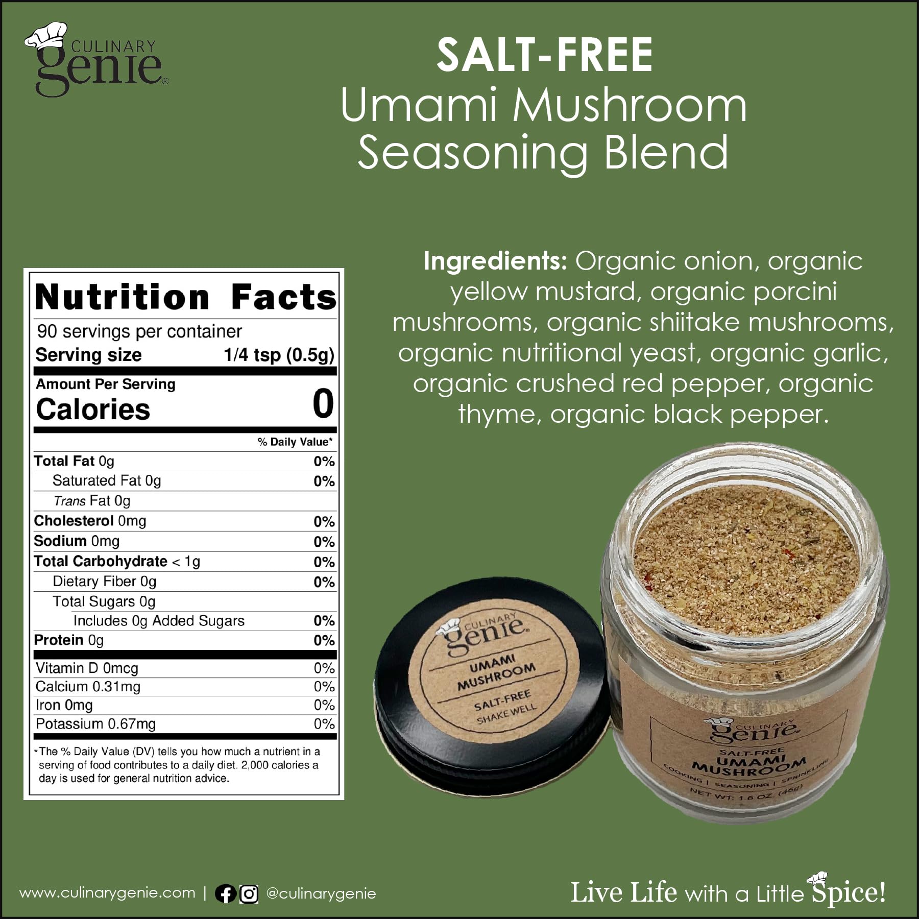 Culinary Genie Salt-Free Umami Mushroom Seasoning Blend - Savory Umami Spice Blend, No Salt Added