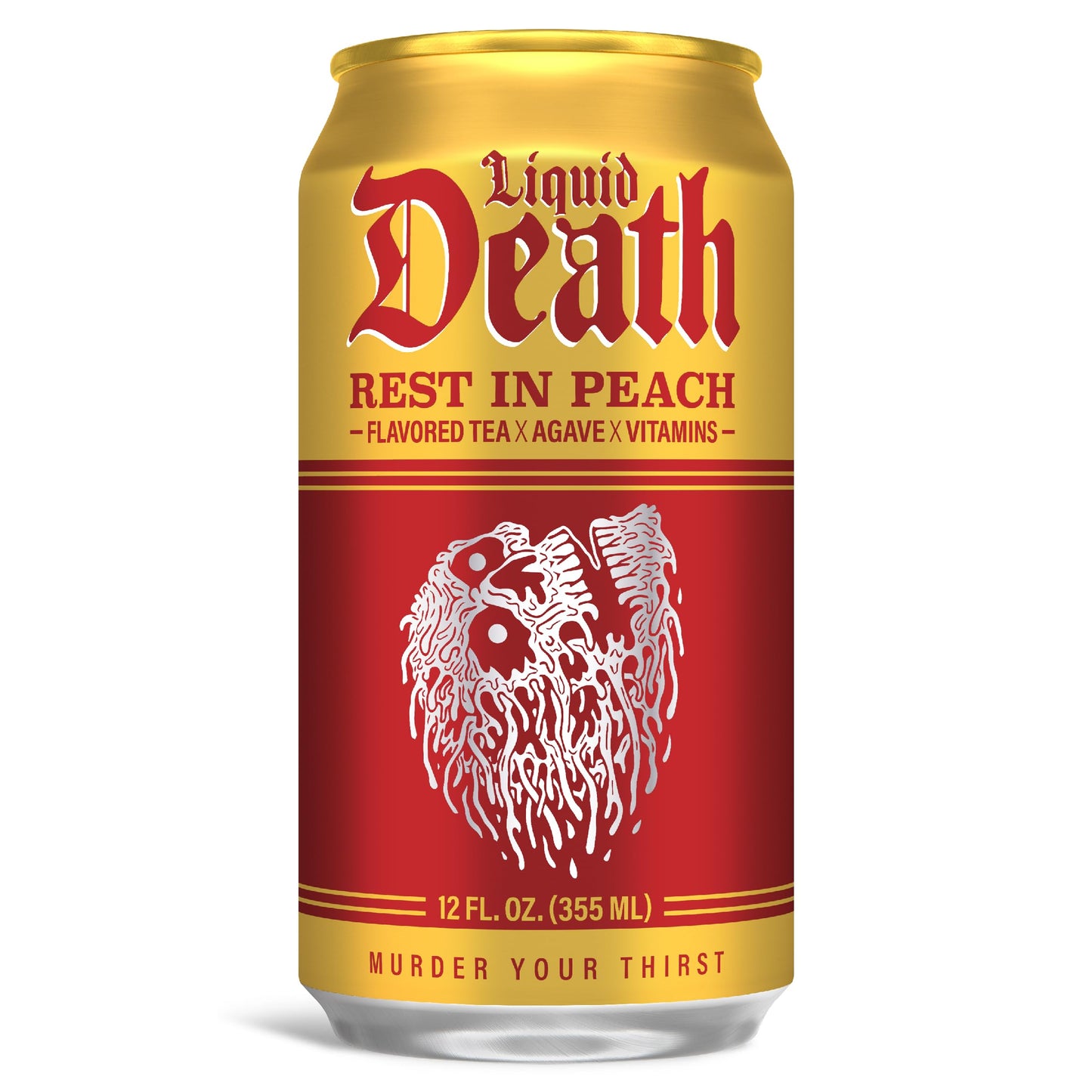 Liquid Death Iced Tea - Rest In Peach (Peach-Flavored Black Tea), Less Sugar*, Boost of Caffeine, B Vitamins, No Artificial Sweeteners, 12 Fl Oz (Pack