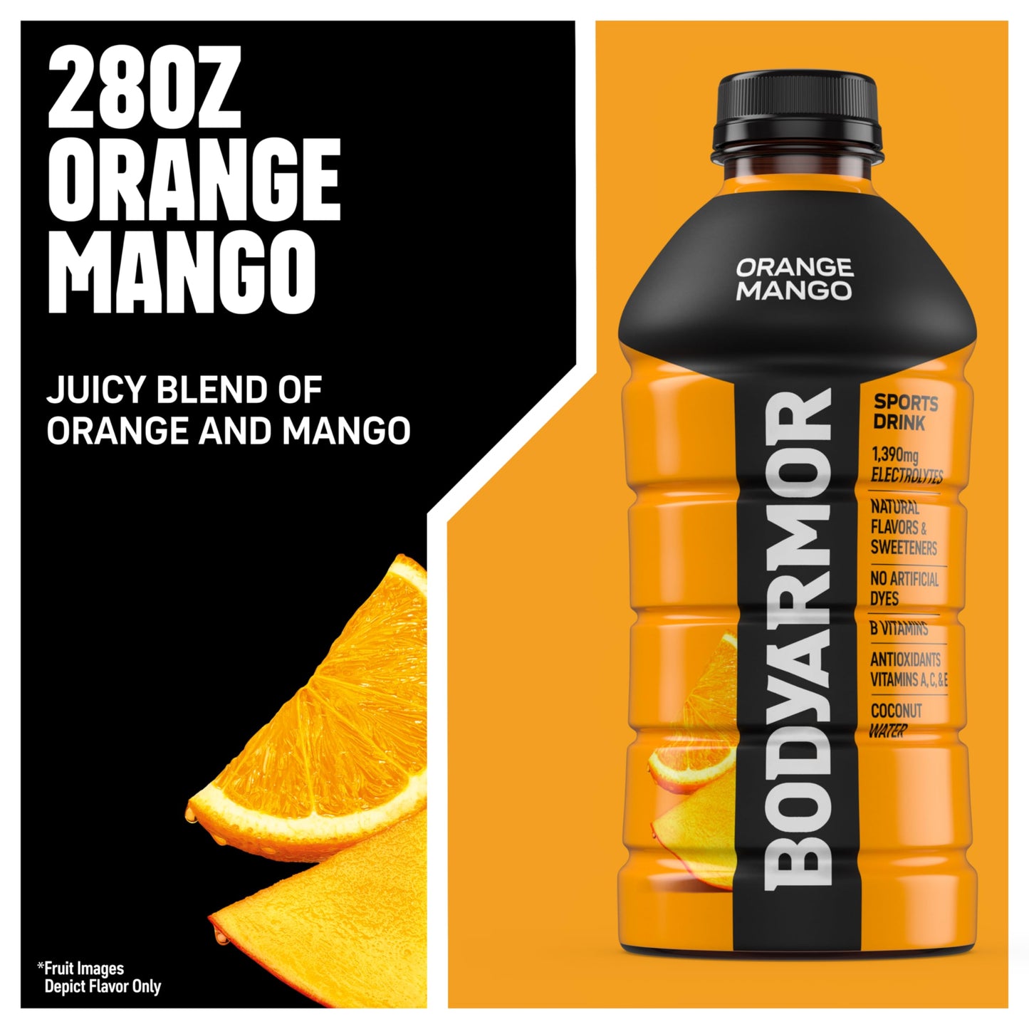 BODYARMOR Sports Drink, Orange Mango, Electrolyte Drink Hydration, 28 Fl Oz Bottles (15 Pack), Flavored Coconut Water with B Vitamins & Antioxidants