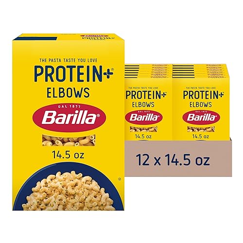 Barilla Protein+ (Plus) Elbows Pasta, 14.5 Ounce (Pack of 12) - plant based - Made from Lentils, Chickpeas & Peas - Non-GMO, Kosher Certified