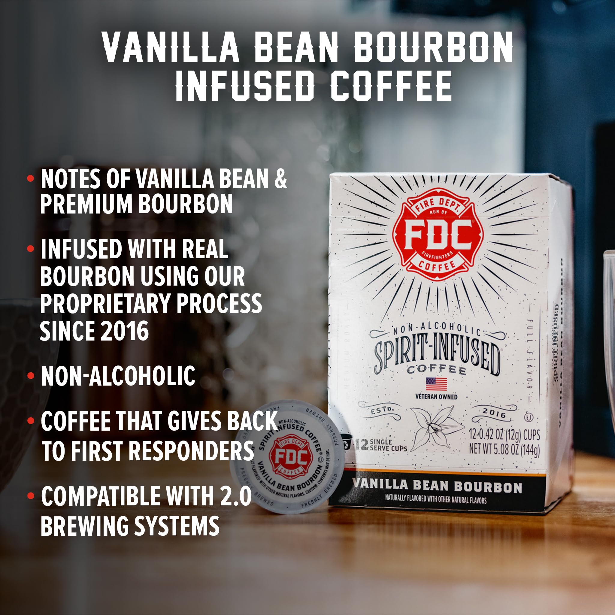 Fire Department Coffee - Vanilla Bourbon Coffee K Cups - Gives Back to Firefighters - Premium Vanilla Bean Bourbon Infused Pods - Non-Alcoholic
