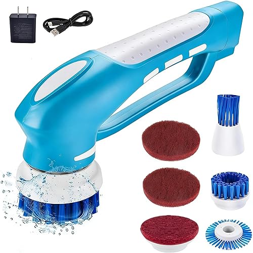 RICHOOSE Cordless Electric Spin Scrubber with 6 Brush Heads & 2 Rechargeable Batteries, Power Scrubber for Shower Tile Grout Tub Bathroom Cleaning