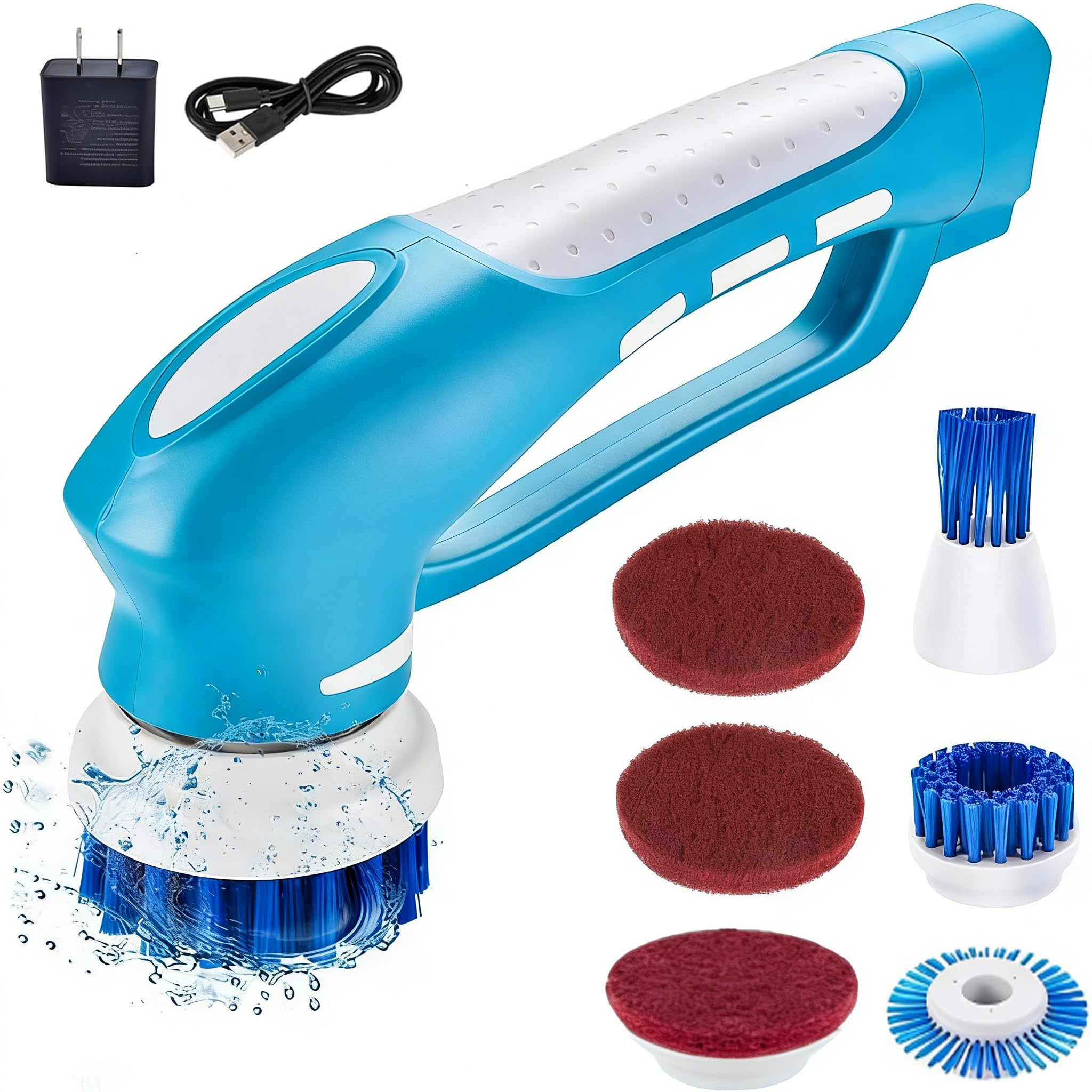RICHOOSE Cordless Electric Spin Scrubber with 6 Brush Heads & 2 Rechargeable Batteries, Power Scrubber for Shower Tile Grout Tub Bathroom Cleaning