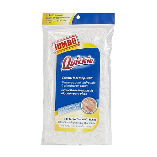 Quickie Hardwood Floor Mop Refill, Replacement Head, White, Terry Cloth Mitt, Multi-Surface Use for Tile, Vinyl, Marble, Laminate Floor Cleaning