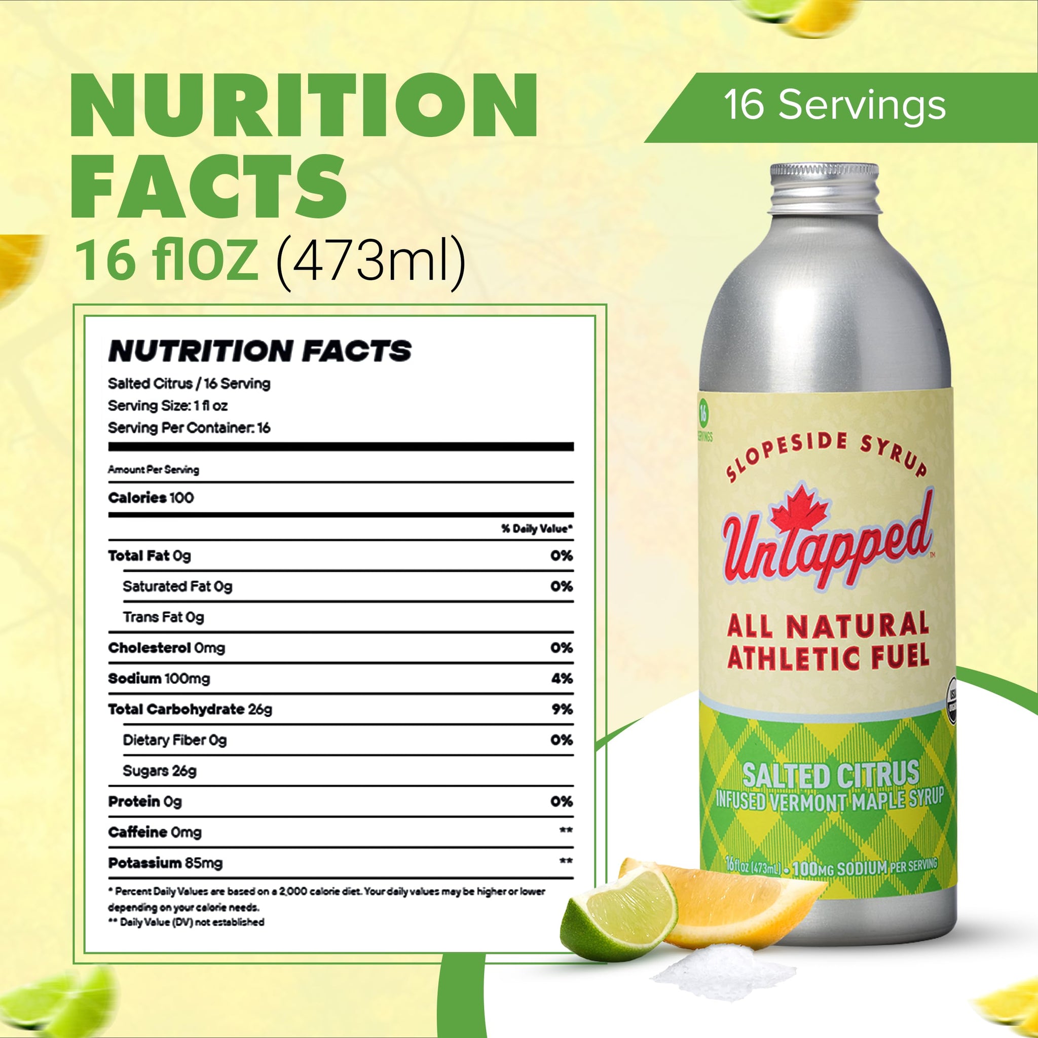 UnTapped Salted Citrus Bulk Bottle - 16 Servings | 16 Fl Oz Aluminum Bottle | Pure Maple Syrup with Refreshing Citrus Flavor and Sea Salt for Natural