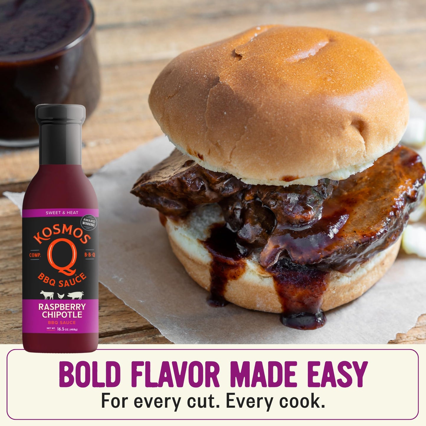 Kosmos Q Raspberry Chipotle BBQ Sauce, Sweet & Spicy BBQ Sauce with Real Raspberries & Chipotle Peppers, Bold Barbecue Sauce for Pork, Chicken