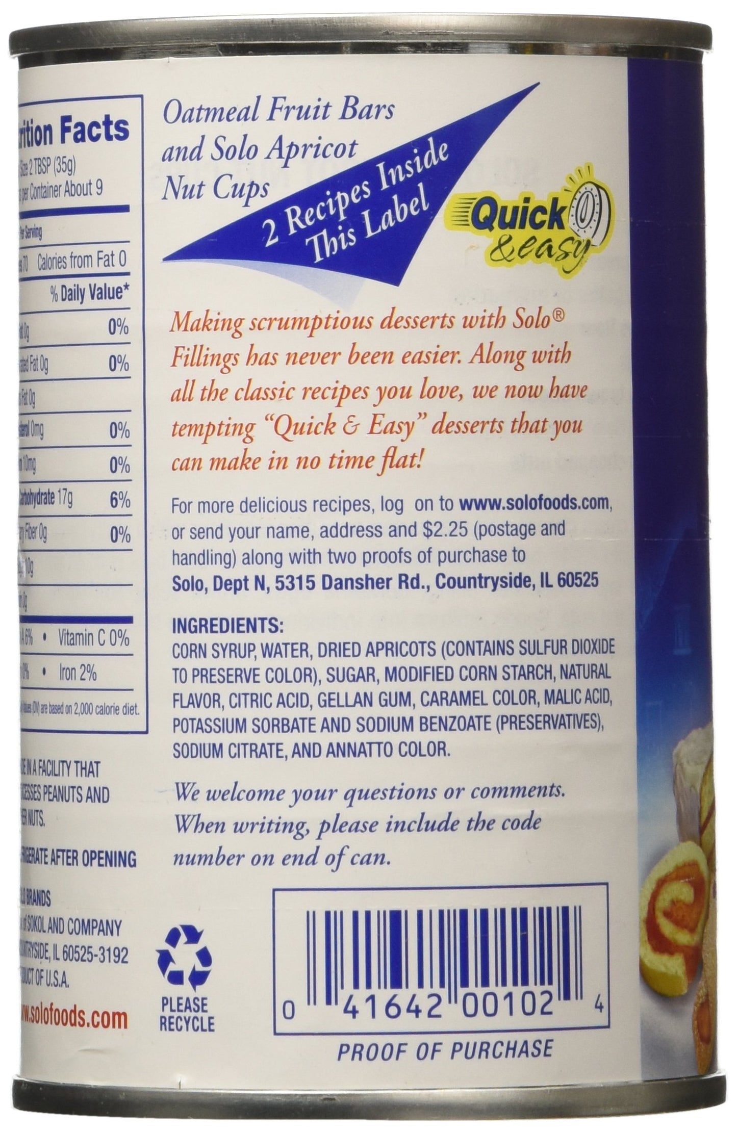 Solo Apricot Cake and Pastry Filling, 12 Ounce (Pack of 2)