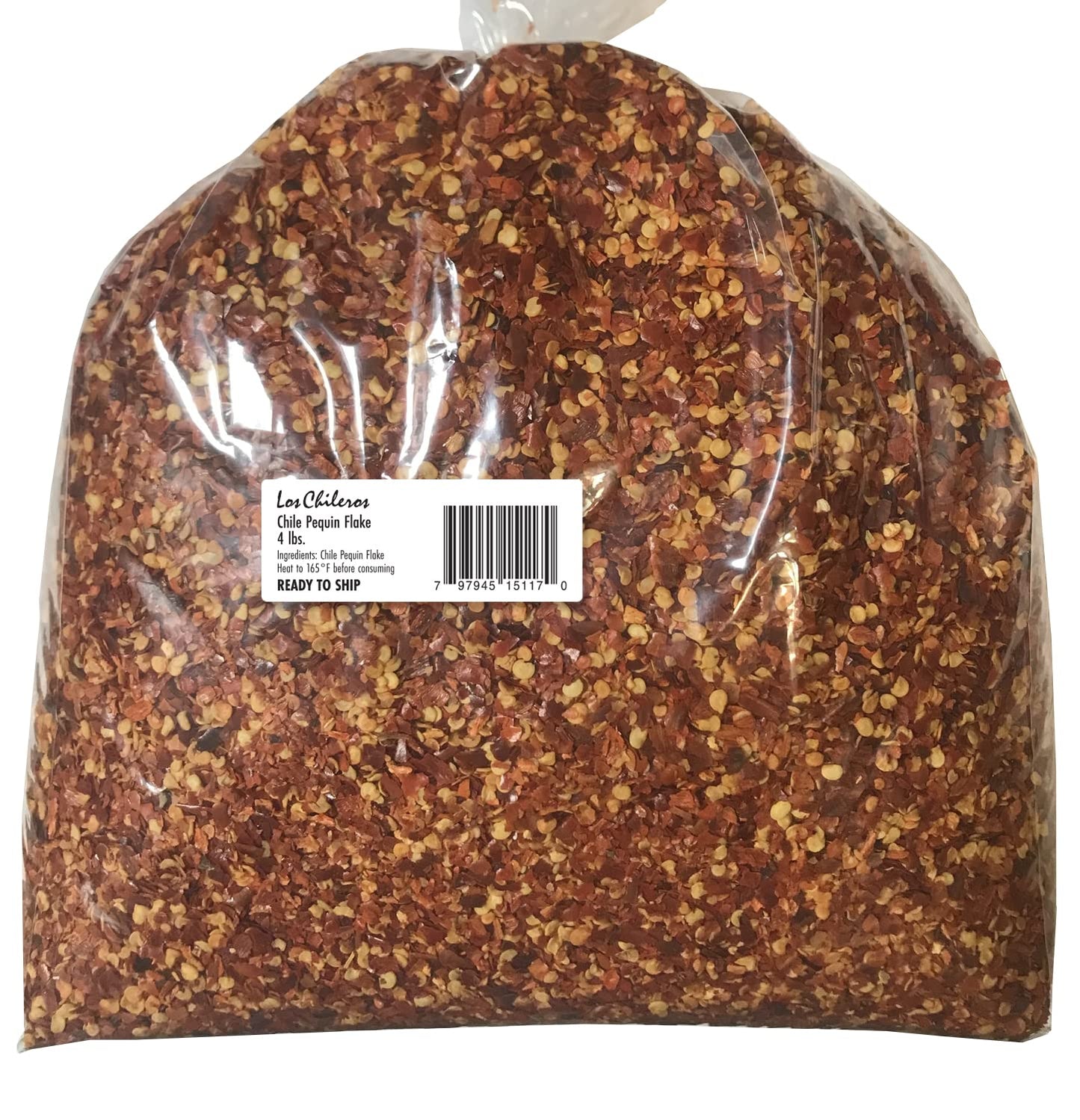 Los Chileros Chile Pequin Flake, Bulk, Bulk bag, 4lb (Pack of 1)