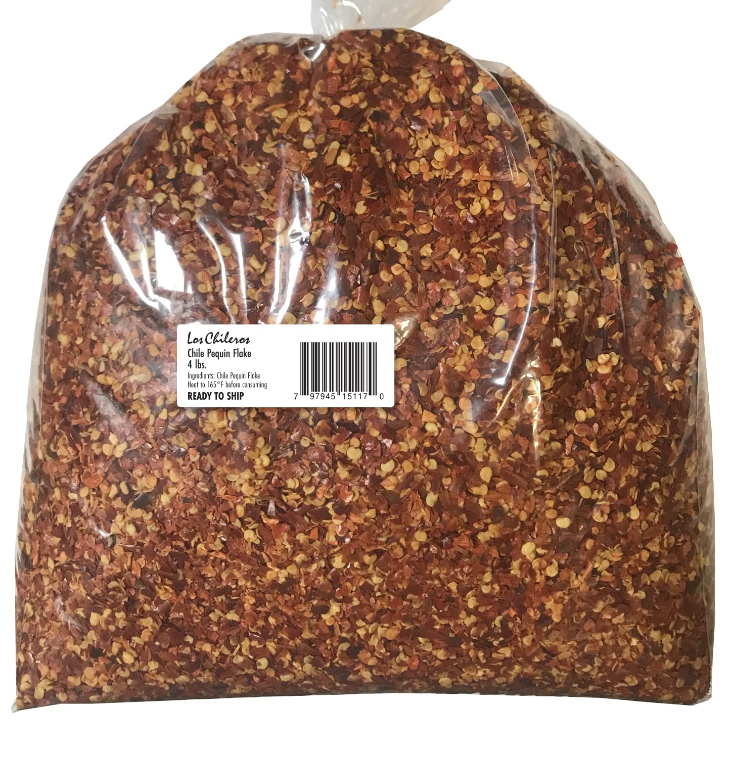 Los Chileros Chile Pequin Flake, Bulk, Bulk bag, 4lb (Pack of 1)