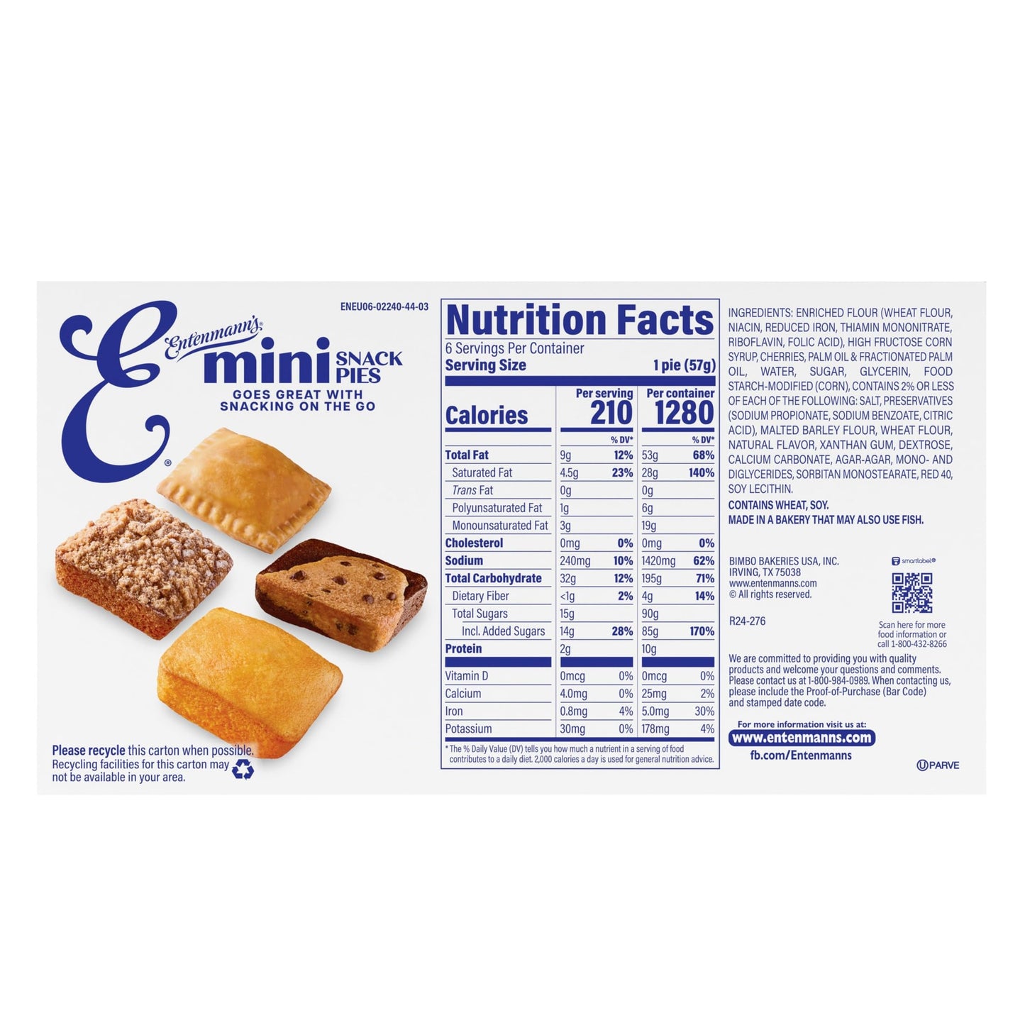 Entenmann’s Minis Cherry Snack Pies, Box of Cherry Pies, 12 oz, 6 Count