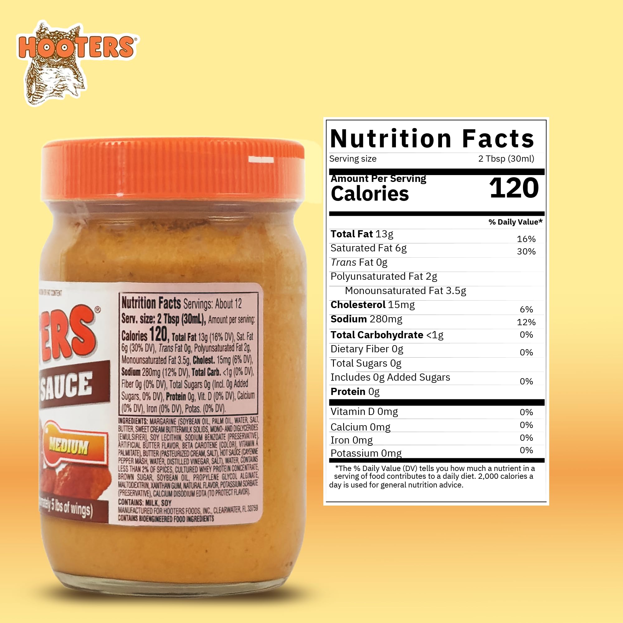 The Original Hooters Medium Wing Sauce - Ideal for Chicken Wings Dipping, Grilling, Seafood, Ribs, Spicy Hot Sauce, Balanced Restaurant Flavor