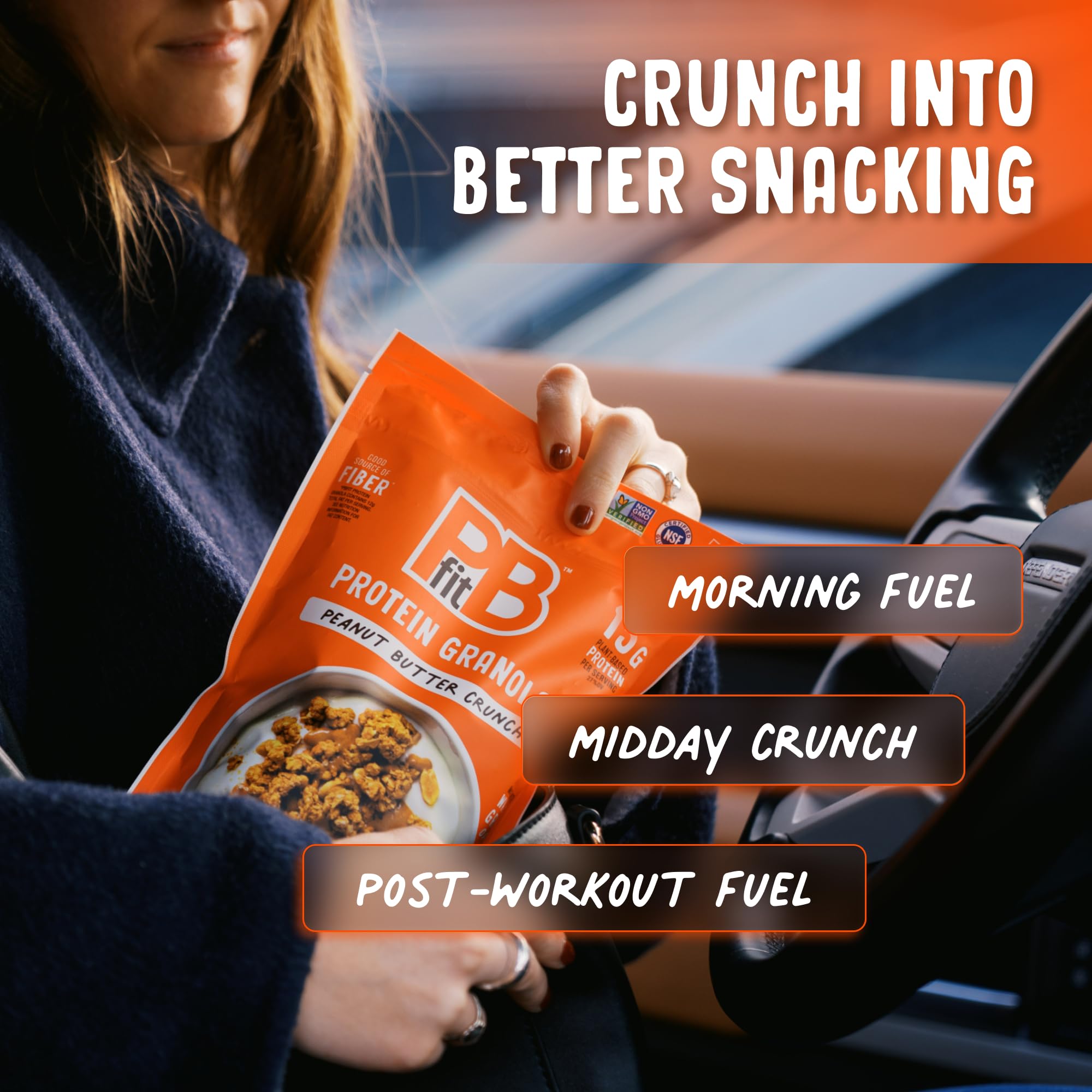PBfit Peanut Butter Crunch Protein Granola, 15g Plant-Based Protein, Made with Whole Grain Oats and Chia Seeds, Gluten Free, for Protein Snacks