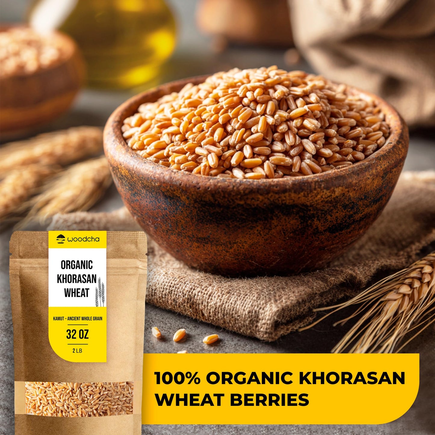 Organic Khorasan Wheat Berries (Kamut) 2LB Bulk - Ancient Whole Grain, High Protein & Fiber for Lasting Fullness, Meal Prep Friendly, Rice & Quinoa Alternative - Non-GMO Heirloom Grain, Stays Al Dente for Bowls, Salads & Baking