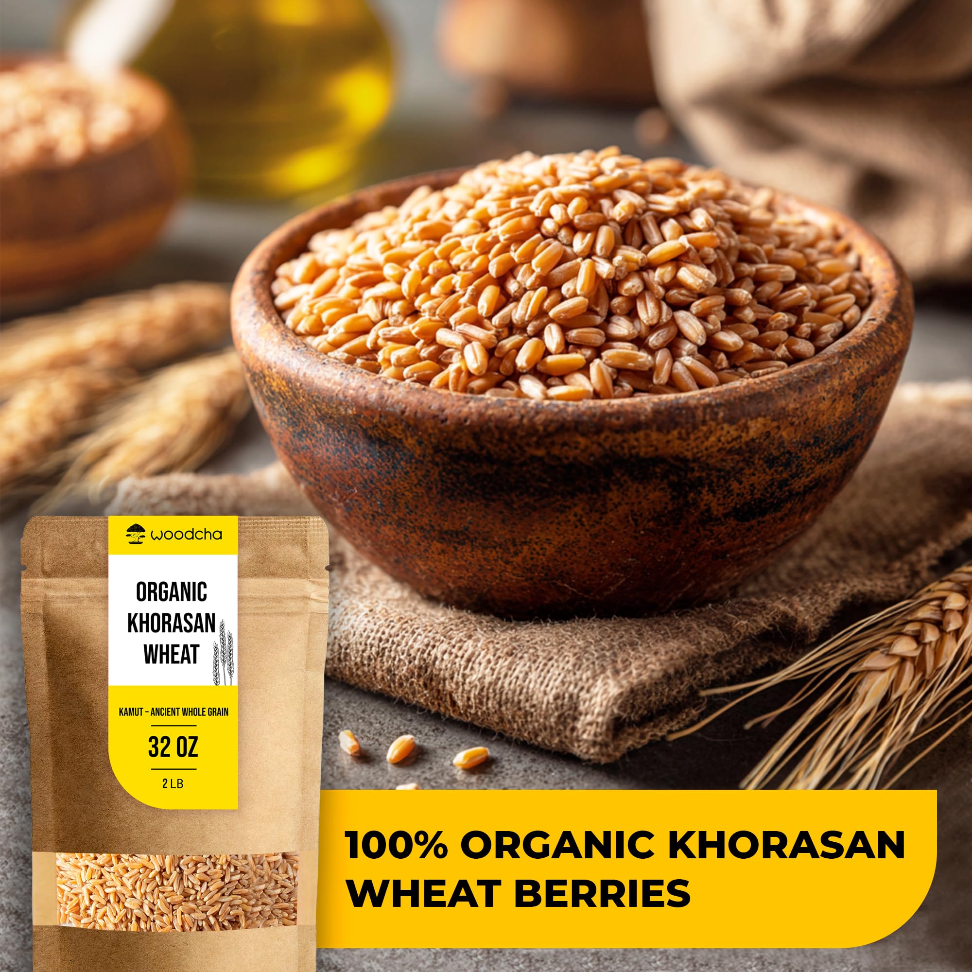 Organic Khorasan Wheat Berries (Kamut) 2LB Bulk - Ancient Whole Grain, High Protein & Fiber for Lasting Fullness, Meal Prep Friendly, Rice & Quinoa Alternative - Non-GMO Heirloom Grain, Stays Al Dente for Bowls, Salads & Baking