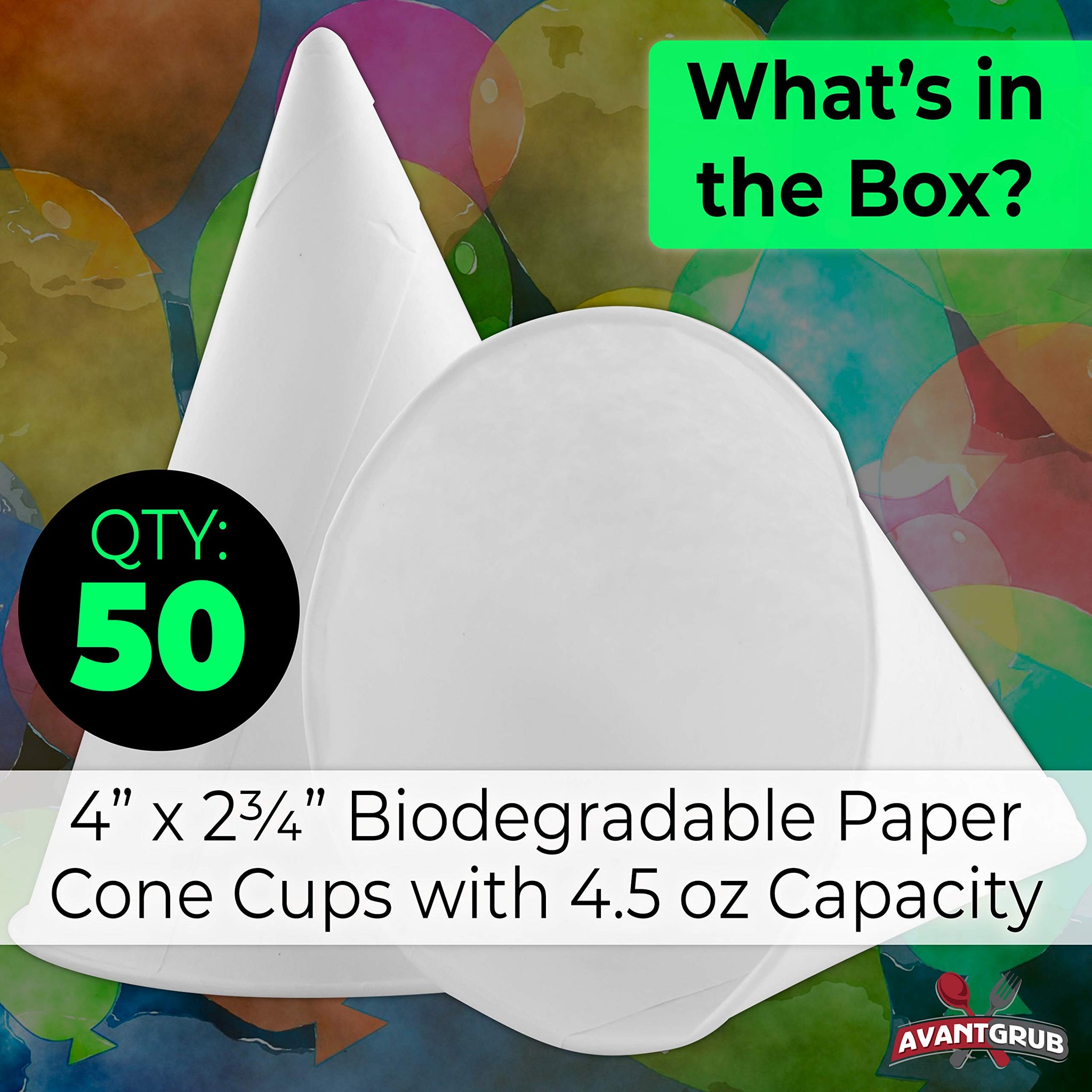 Eco-Friendly, Wax Free 4.5oz White Paper Cone Cups 50Pk. Small Dispenser Cup for Shaved Ice, Office Water Coolers, Sports Teams, Fundraisers