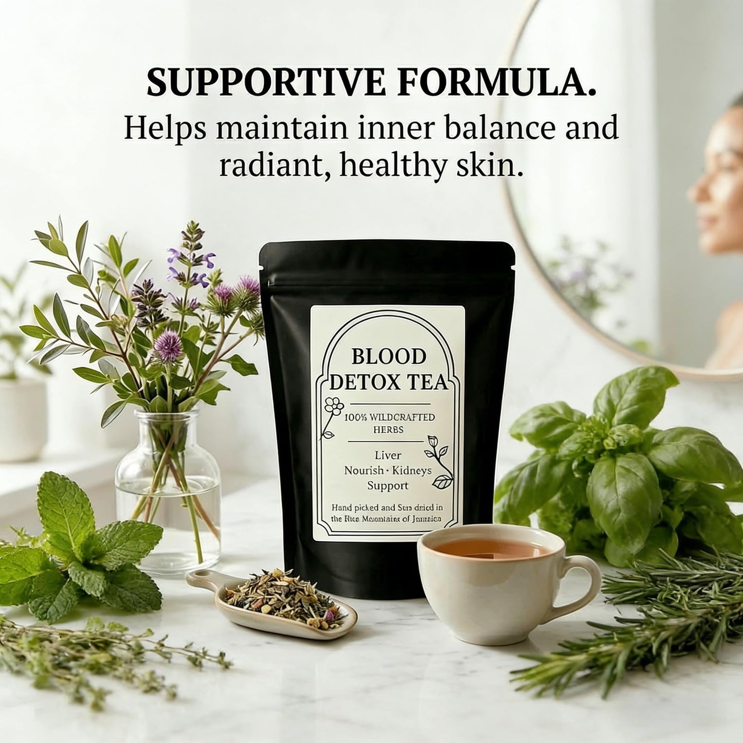 Blood Detox Tea Jamaica, Blood Detox Tea From Jamaica, Rich in Cinnamon, Flower Flagweed, Burdock Root and Wild Cinnamon Leaves, 100% Natural Wild