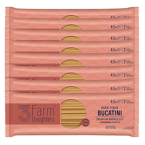 Three Farm Daughters High Fiber Pasta Bucatini Pack, Irresistible, Low GI, Non GMO Bucatini Pasta Noodles, Low Net Carb, Made in the USA from Just 2