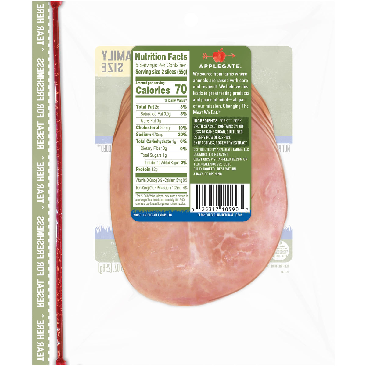 APPLEGATE NATURALS Uncured Black Forest Ham Family Size, 10.5oz