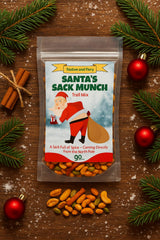 Santa's Sack Munch Spicy Trail Mix - Funny mooning Santa Claus design - Edible gifts for Men - Spicy mix, Made in the USA