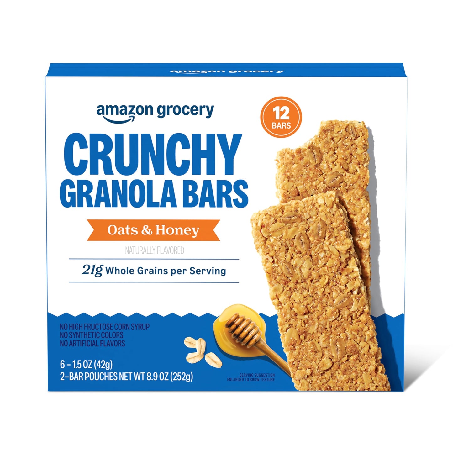 Amazon Grocery, Crunchy Granola Bars Oats & Honey, 8.9 Oz, 12 Ct