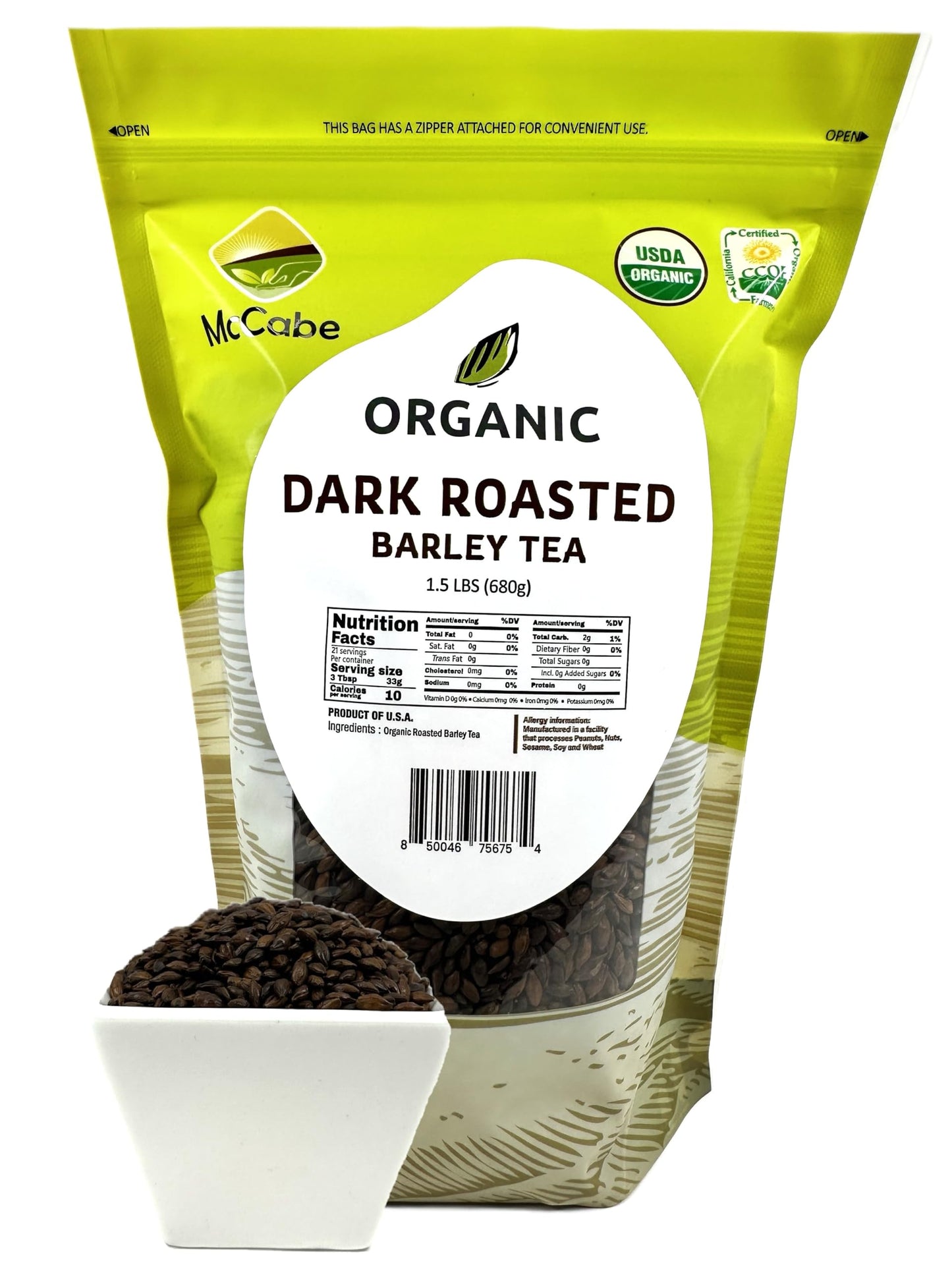 McCabe Organic Dark Roasted Barley Tea - Roast Barley Tea Organic | Rich with Fiber & Minerals | USDA and CCOF Certified | Product of USA | 1.5 Lbs