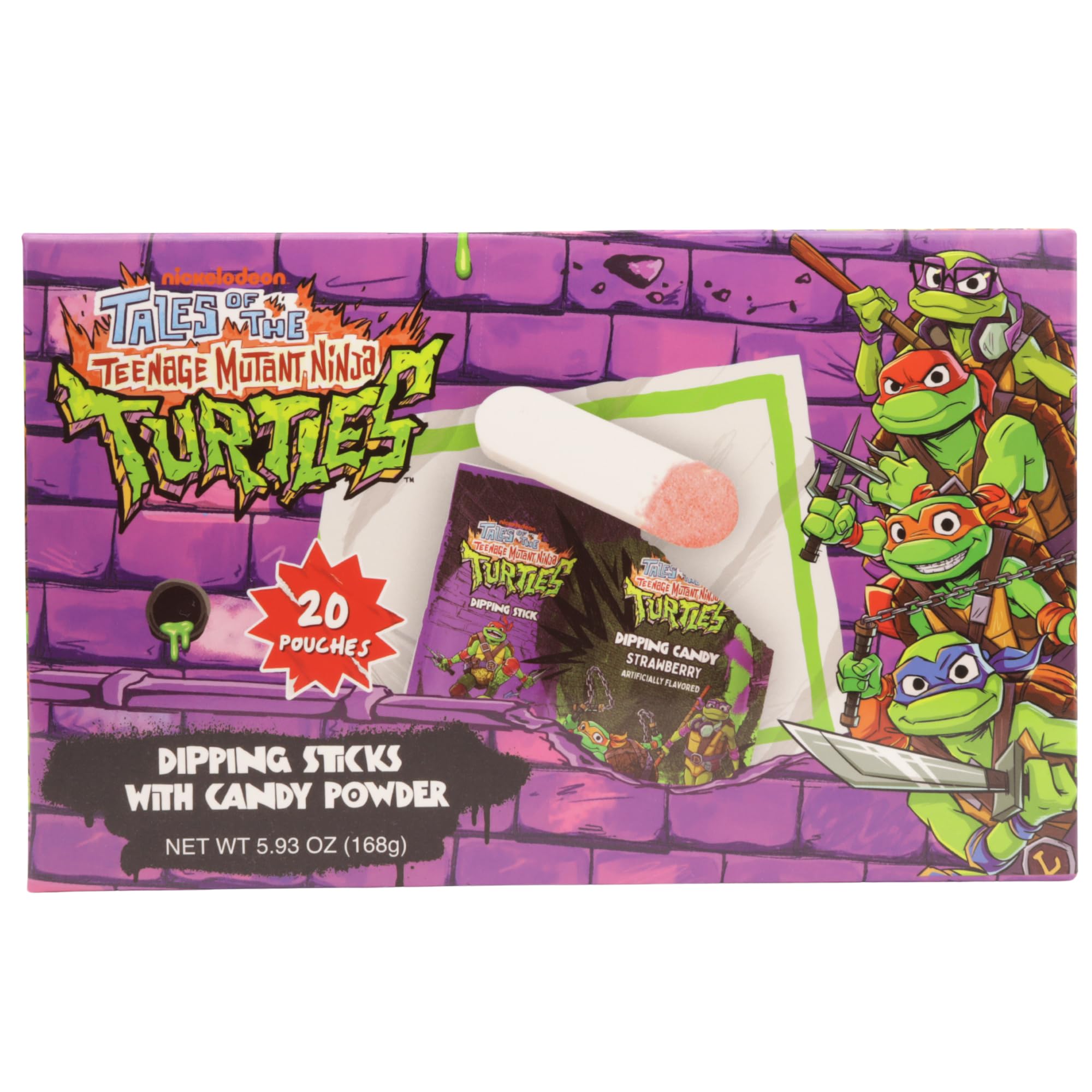 Teenage Mutant Ninja Turtles TMNT Candy Sticks and Dipping Powder, Strawberry Flavored Birthday Party Favors, 20 Pouches