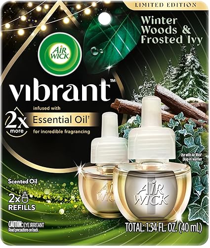Air Wick Vibrant Plug in Scented Oil Refill, 2ct, Winter Woods & Frosted Ivy, Air Freshener, Essential Oils
