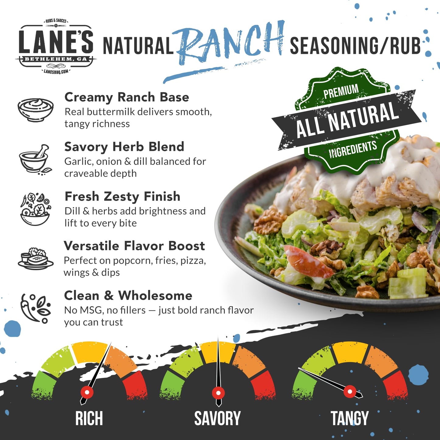 Lane's Ranch Seasoning Powder, 4.27 oz - Versatile Ranch Powder for Wings, Veggies, Popcorn, Dips, Dressing & Pizza - Bold Buttermilk Herb Flavor