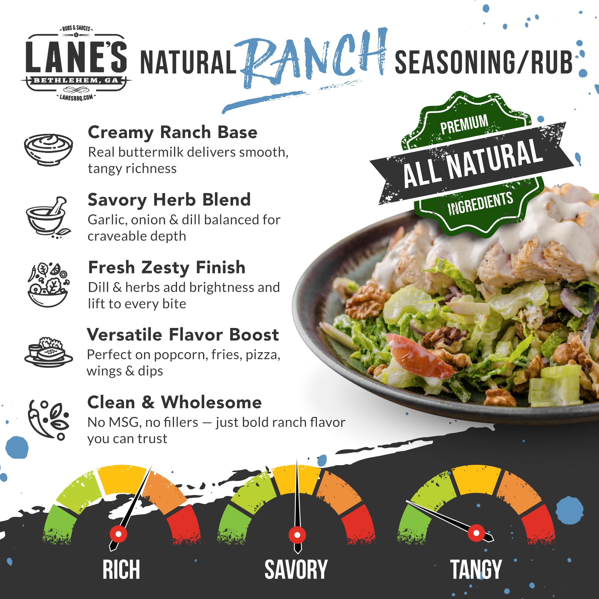Lane's Ranch Seasoning Powder, 4.27 oz - Versatile Ranch Powder for Wings, Veggies, Popcorn, Dips, Dressing & Pizza - Bold Buttermilk Herb Flavor