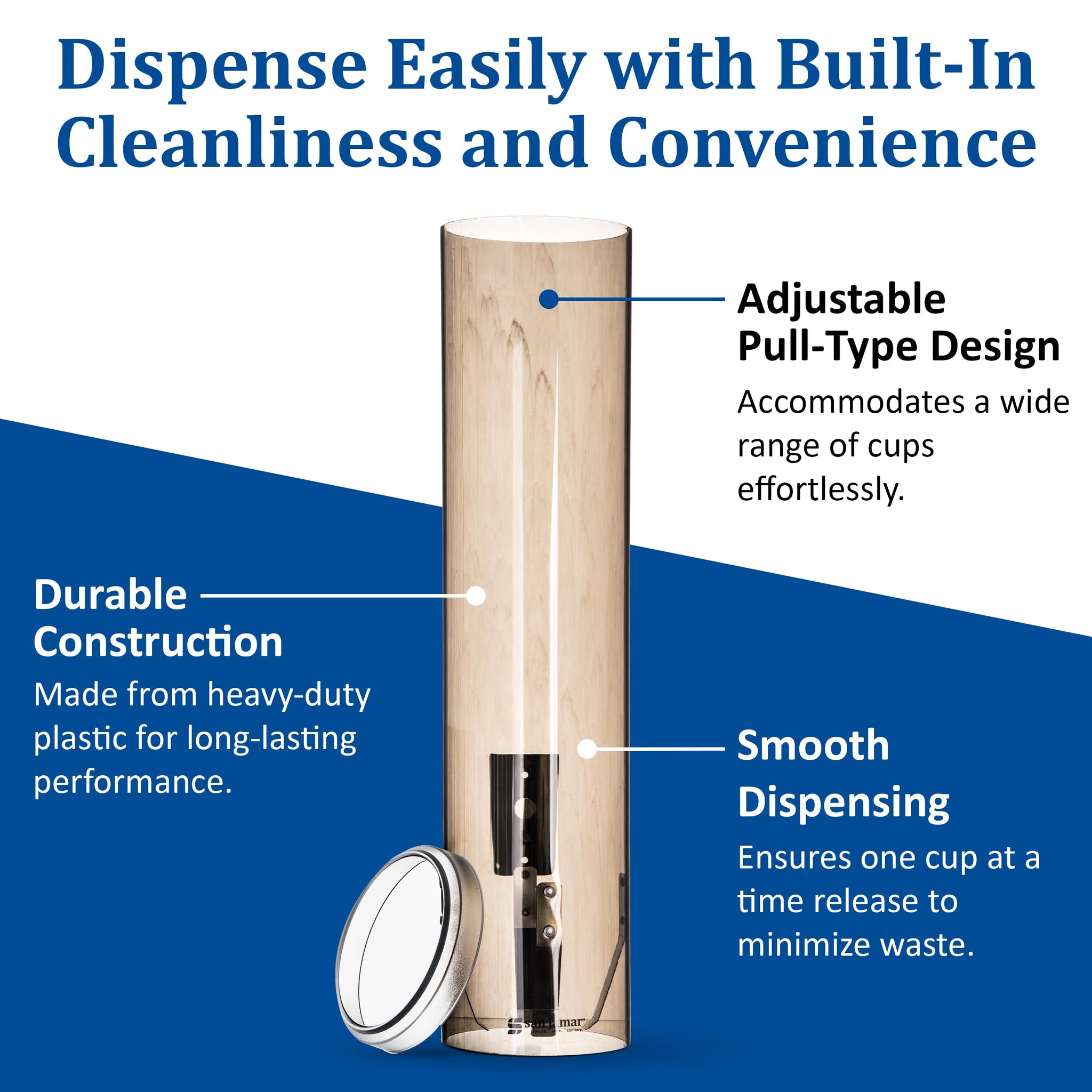 San Jamar Large Pull-Type Cup Dispenser 6-12 Oz. Flat Cups, 4.5 - 7 Oz Cone Cupz with Flip Cap for Restaurants, Home, and Office, Plastic, 16 Inches