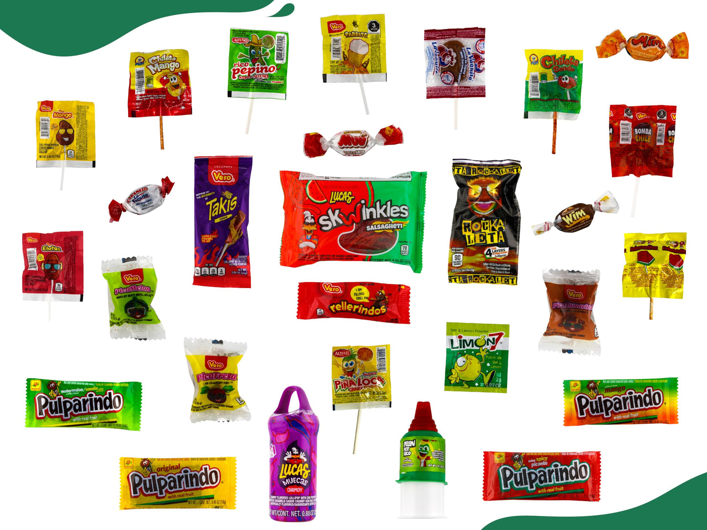 Mexican Candy Assortment Snacks Pack - Variety of Spicy, Sweet, and Sour Candies, Includes Lucas Candy, Pelon Pelo Rico, Pulparindo, Rellerindo, by