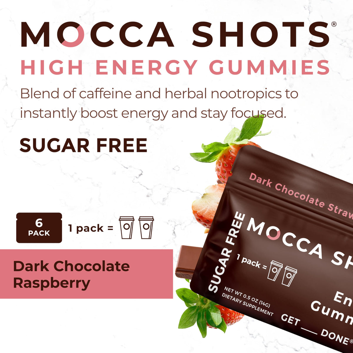 Mocca Shots High Energy Gummies- Dark Chocolate Strawberry 0.5oz