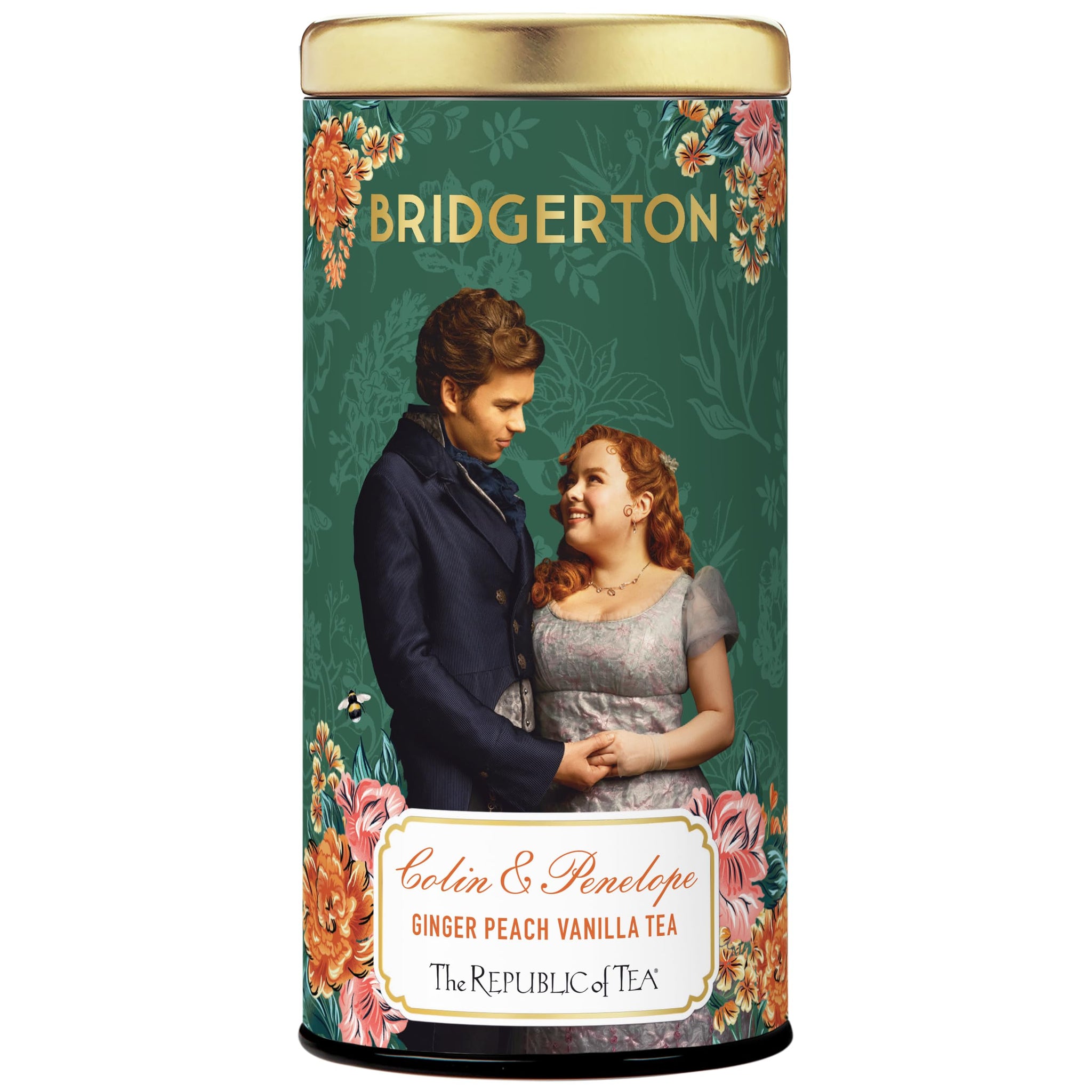 The Republic of Tea - Bridgerton Colin & Penelope Ginger Peach Vanilla Black Tea, 36 Tea Bags