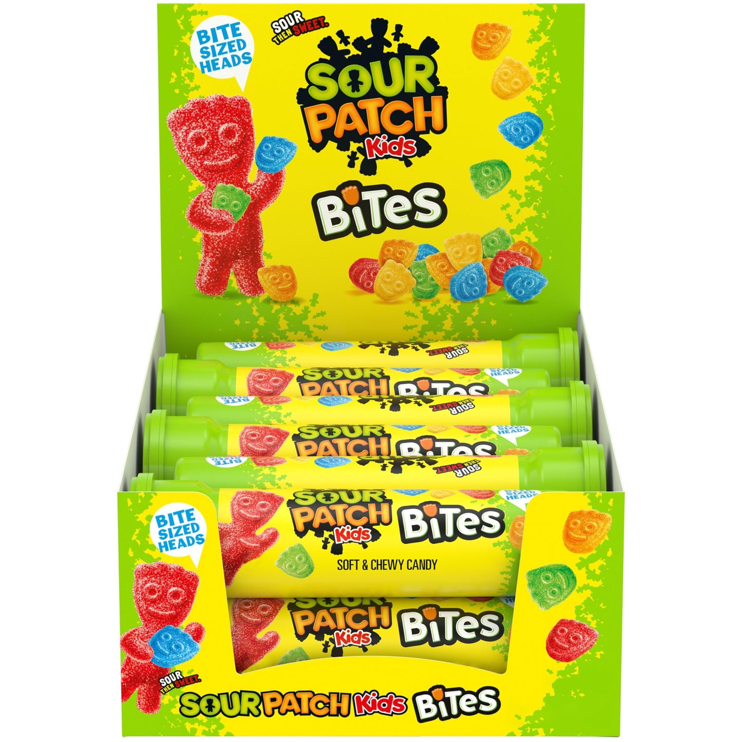 SOUR PATCH KIDS Bites Soft & Chewy Gummy Candy, Bulk Candy, 12-1.8 oz Tubes