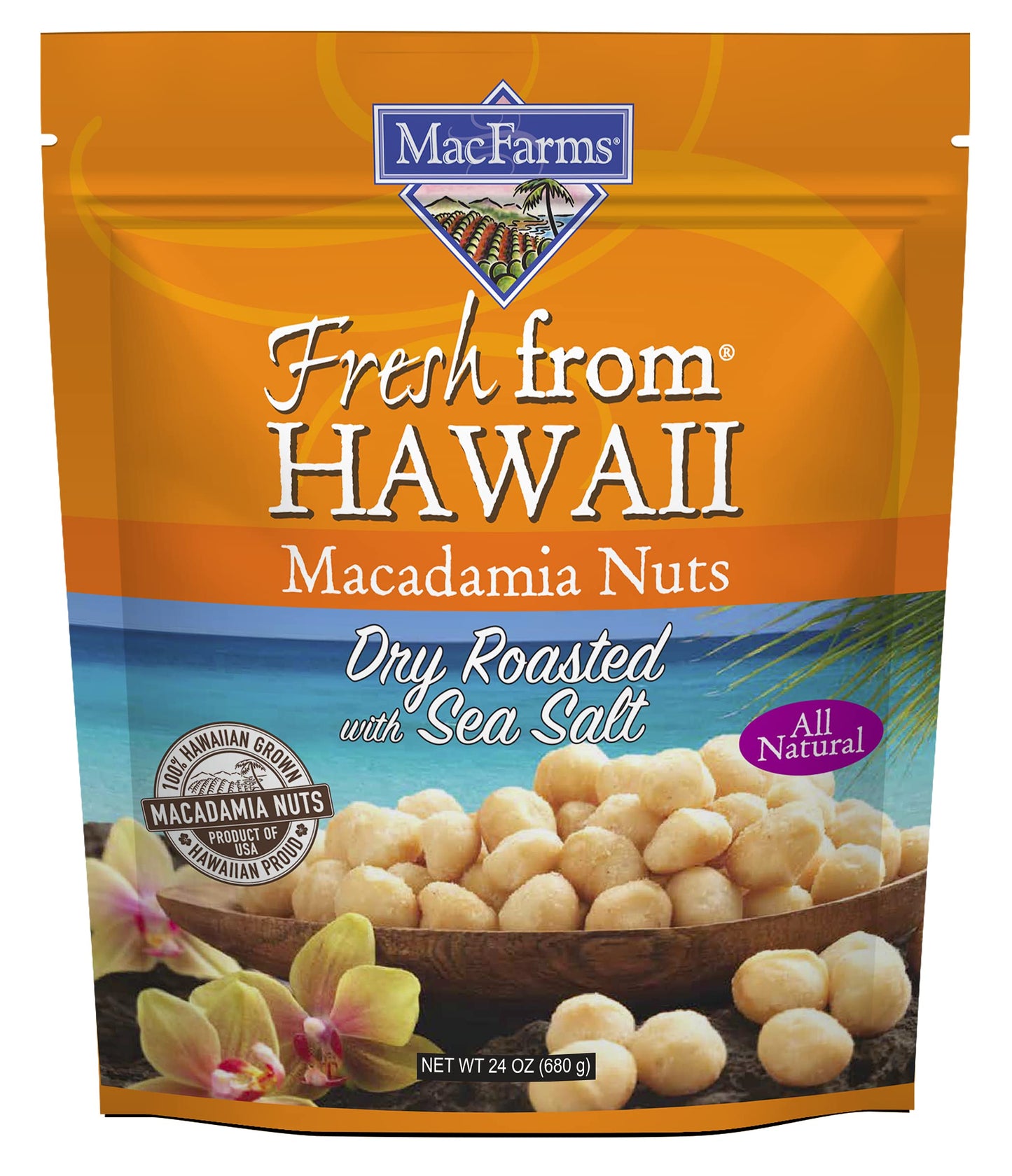 Macadamia Nuts | MacFarms Dry Roasted Macadamia Nuts 24 OZ (1 Pack) - Premium Roasted Nuts with Sea Salt Fresh From Hawaii, Sea Salt Flavored Healthy