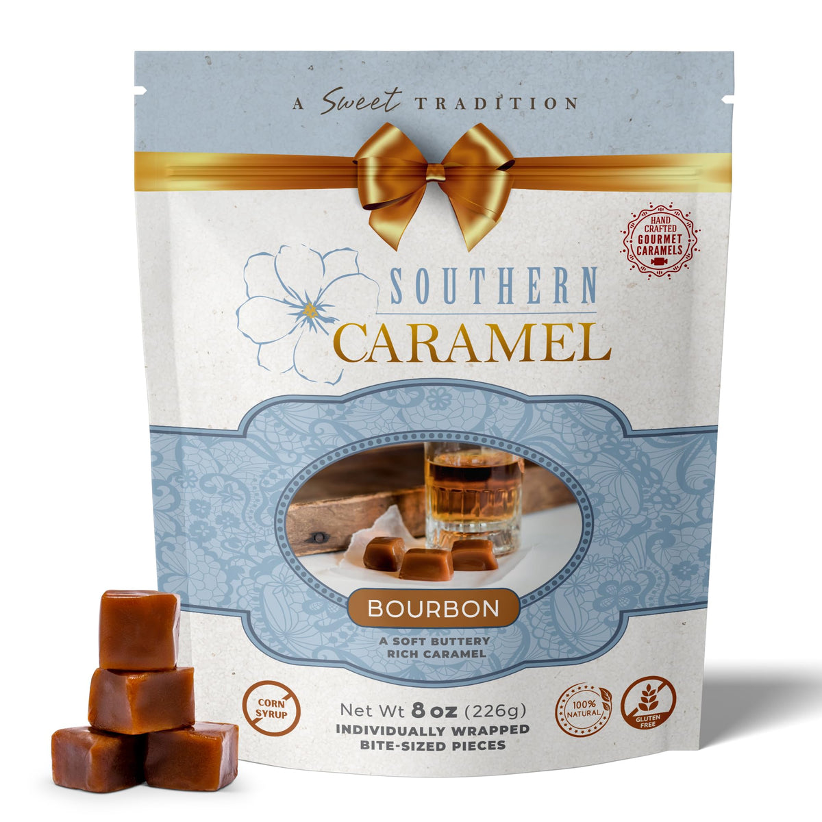 Southern Caramel Bourbon Caramels, Handcrafted, 8 oz (Pack of 1)