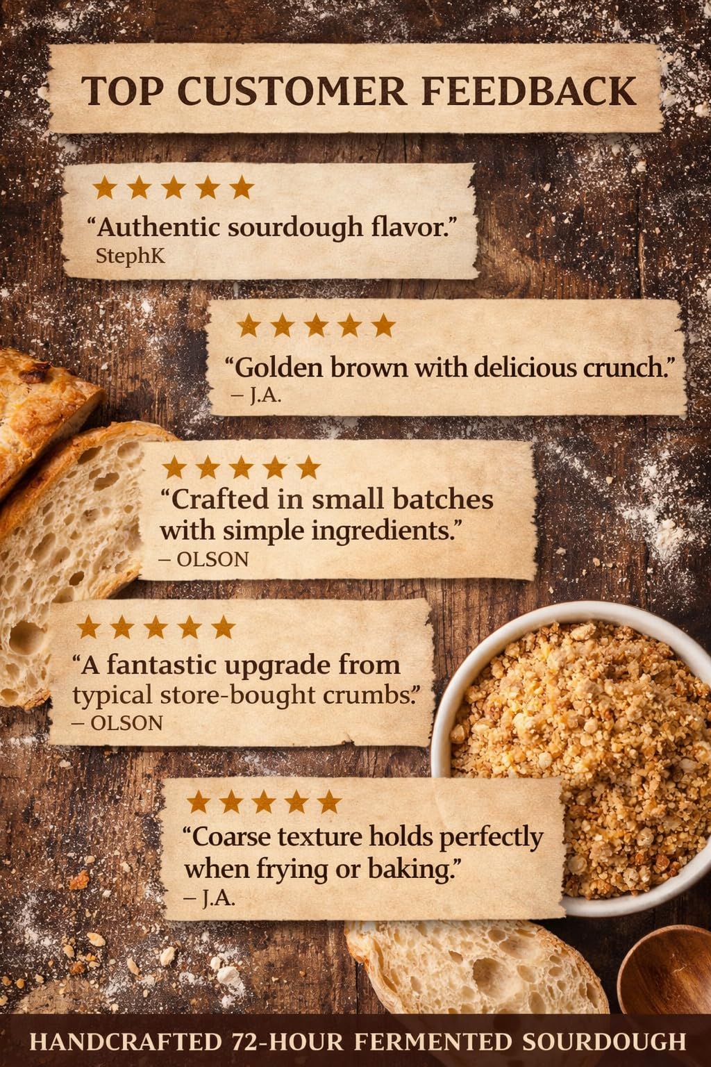 Krustik Sourdough Original Panko Bread Crumbs - Breadcrumbs 11.4 Oz Bag Breading for Baking, Seasoning, Chicken, Fish, Soup, Salad, Stuffing, Meatloaf