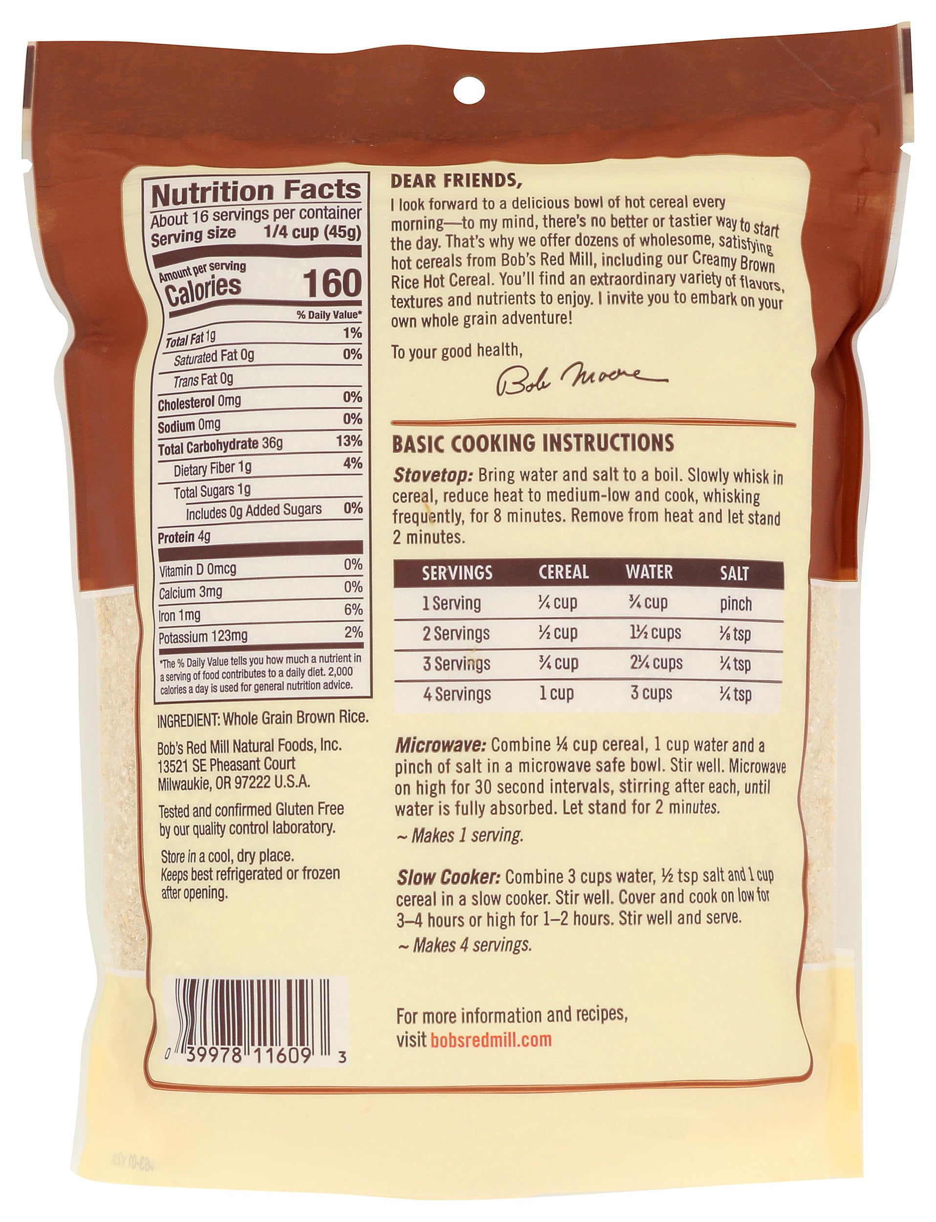 Bob's Red Mill Creamy Rice Farina Hot Cereal, Brown, 26 Ounce