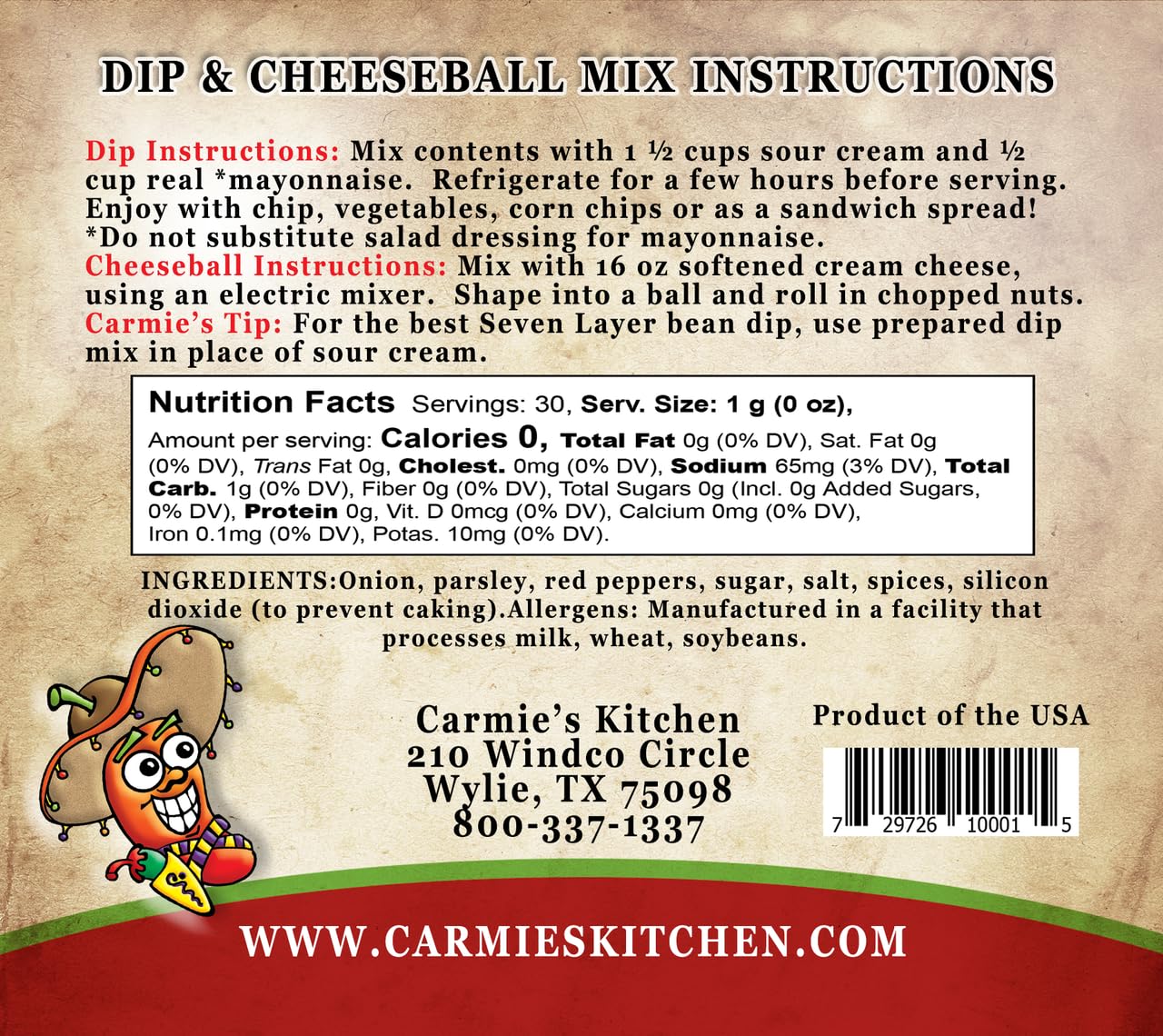 Carmie's Kitchen Manana Mexican Dip Mix, 1.0 Ounce