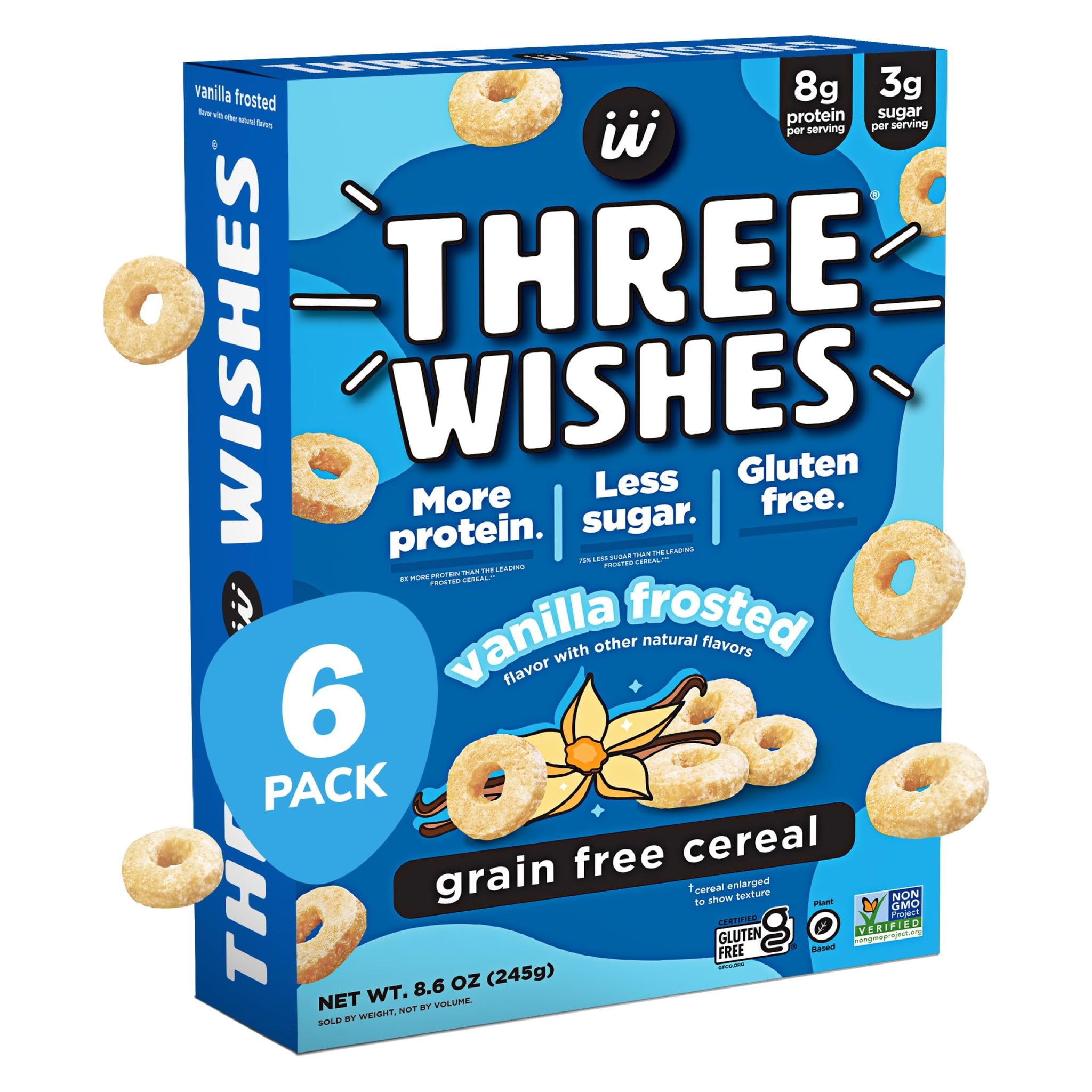 Three Wishes Grain-Free Protein Breakfast Cereal - 8g Protein and 3g Fiber - Healthy, Low-Sugar Breakfast Cereal, Gluten Free, Vegan-Friendly, Non-GMO