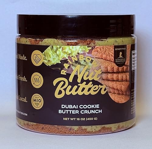 Rainbow Nut Butter Dubai Cookie Butter 40% Pistachio Nut Butter Cream Cookies Spread Kadayif Kataifi, 16 Oz.