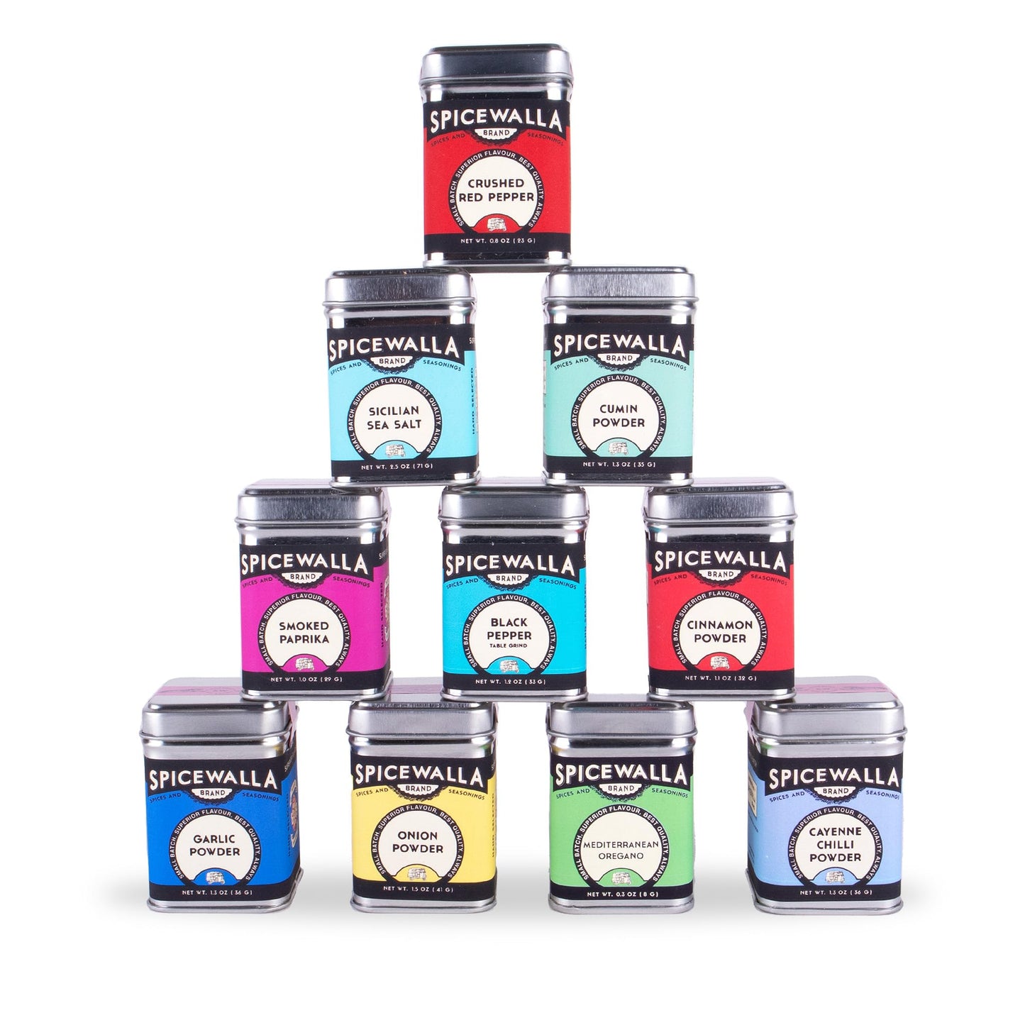 Spicewalla Essential Spices and Seasonings Set 10 Pack Variety | Garlic, Onion, Paprika, Crushed Red Pepper, Oregano, & more| Kitchen Cooking Set