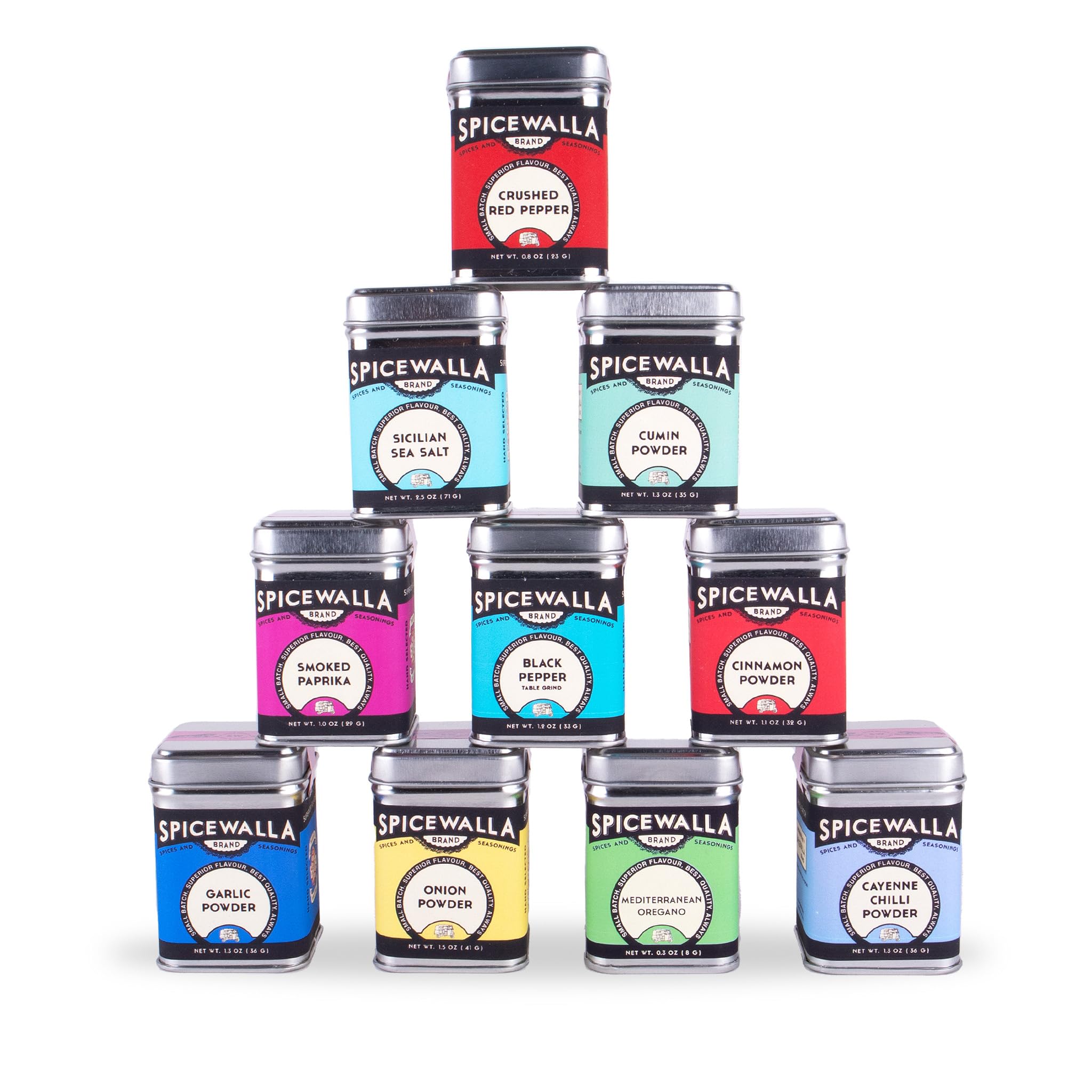 Spicewalla Essential Spices and Seasonings Set 10 Pack Variety | Garlic, Onion, Paprika, Crushed Red Pepper, Oregano, & more| Kitchen Cooking Set