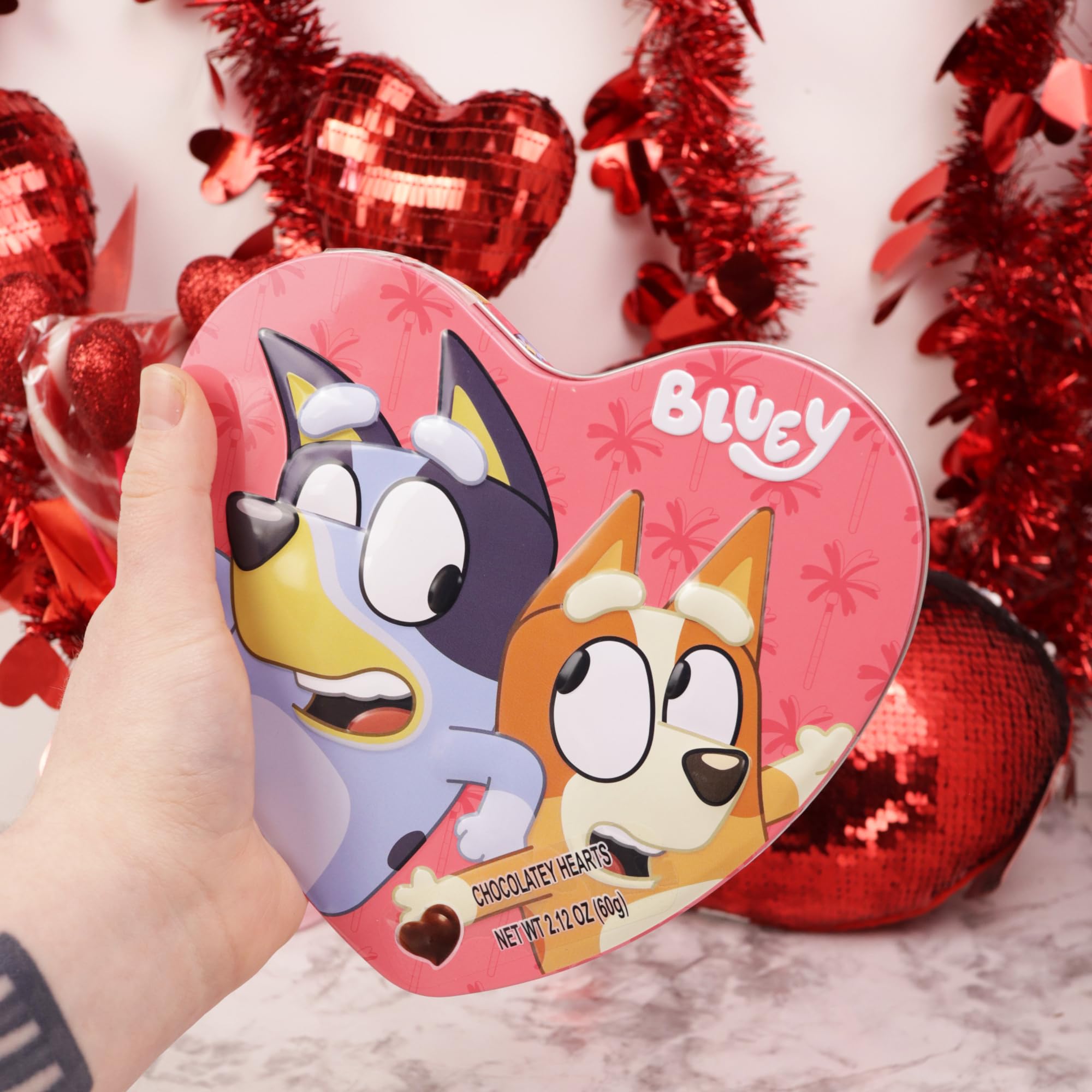 Bluey Valentine's Candy Gift Box, Milk Chocolatey Hearts Inside, Individually Wrapped Pieces, Collectible Heart Container, 2.12 Ounces