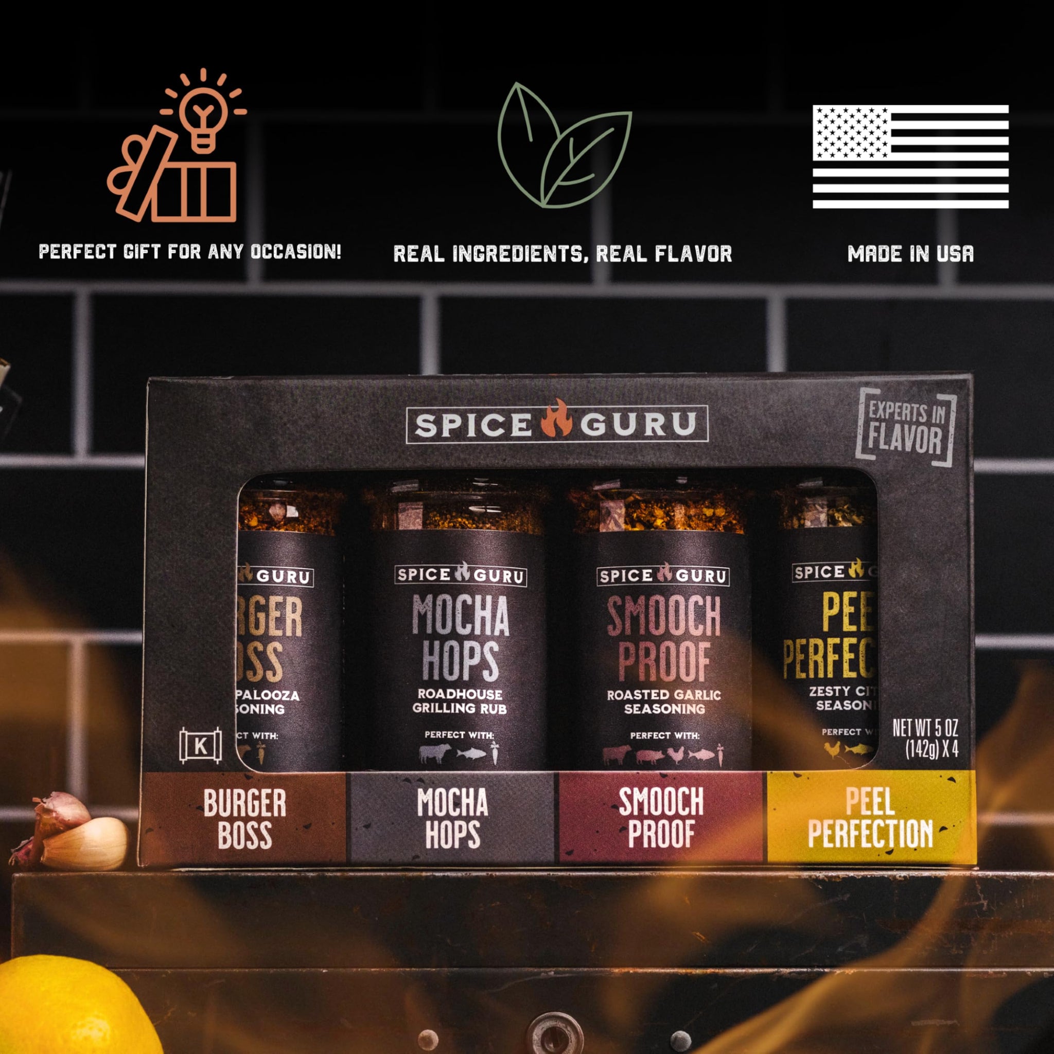 Spice Guru Grill Seasoning Gift Set - 4 Flavor BBQ Seasonings and Rubs - Christmas Gifts for Men Who Cook - BBQ Rub Gift Set - Christmas Grilling