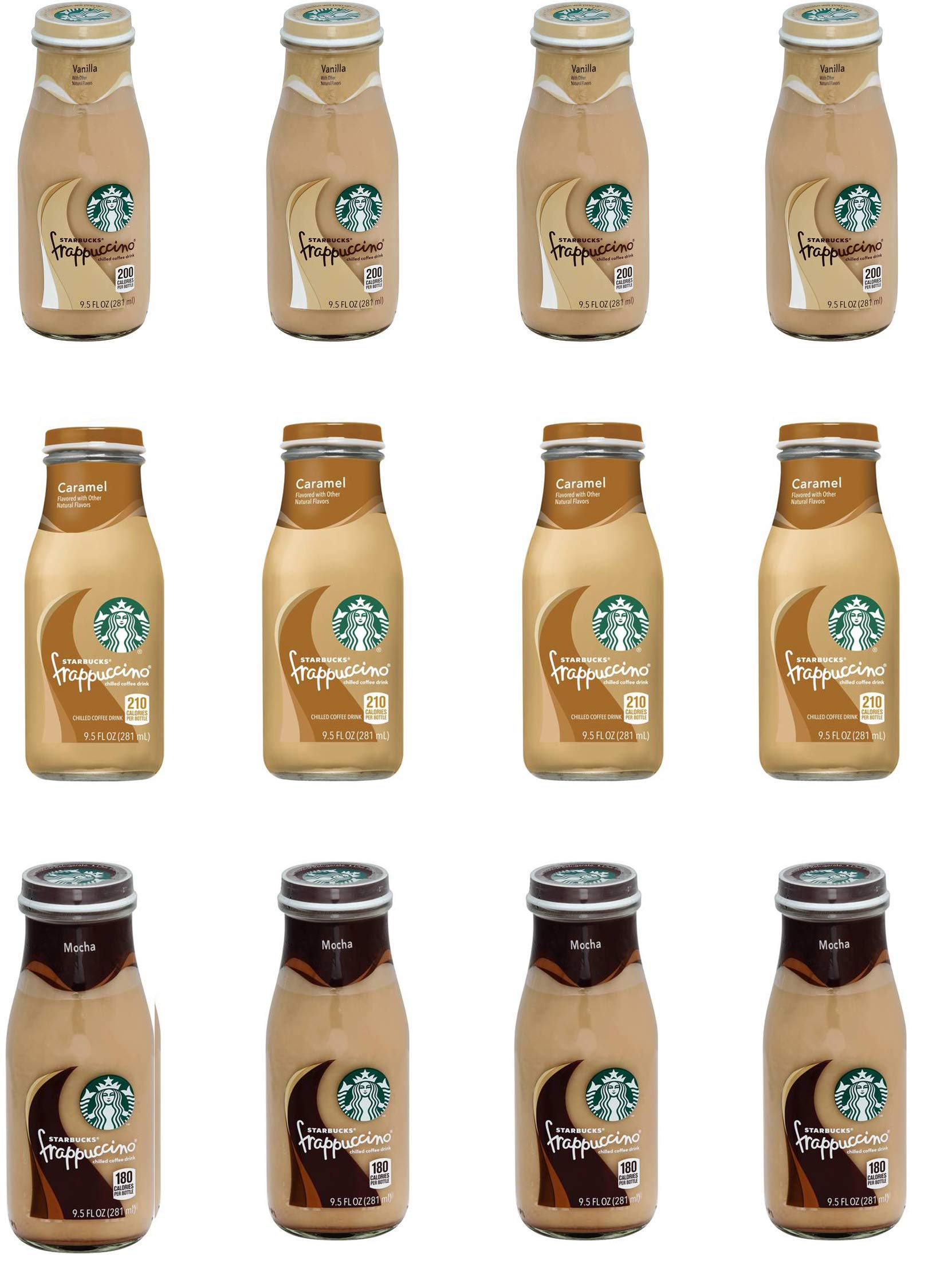 LUV BOX - Variety Frappuccino Pack 9.5oz Glass Bottle, 12Per Case Vanilla , Caramel , Mocha